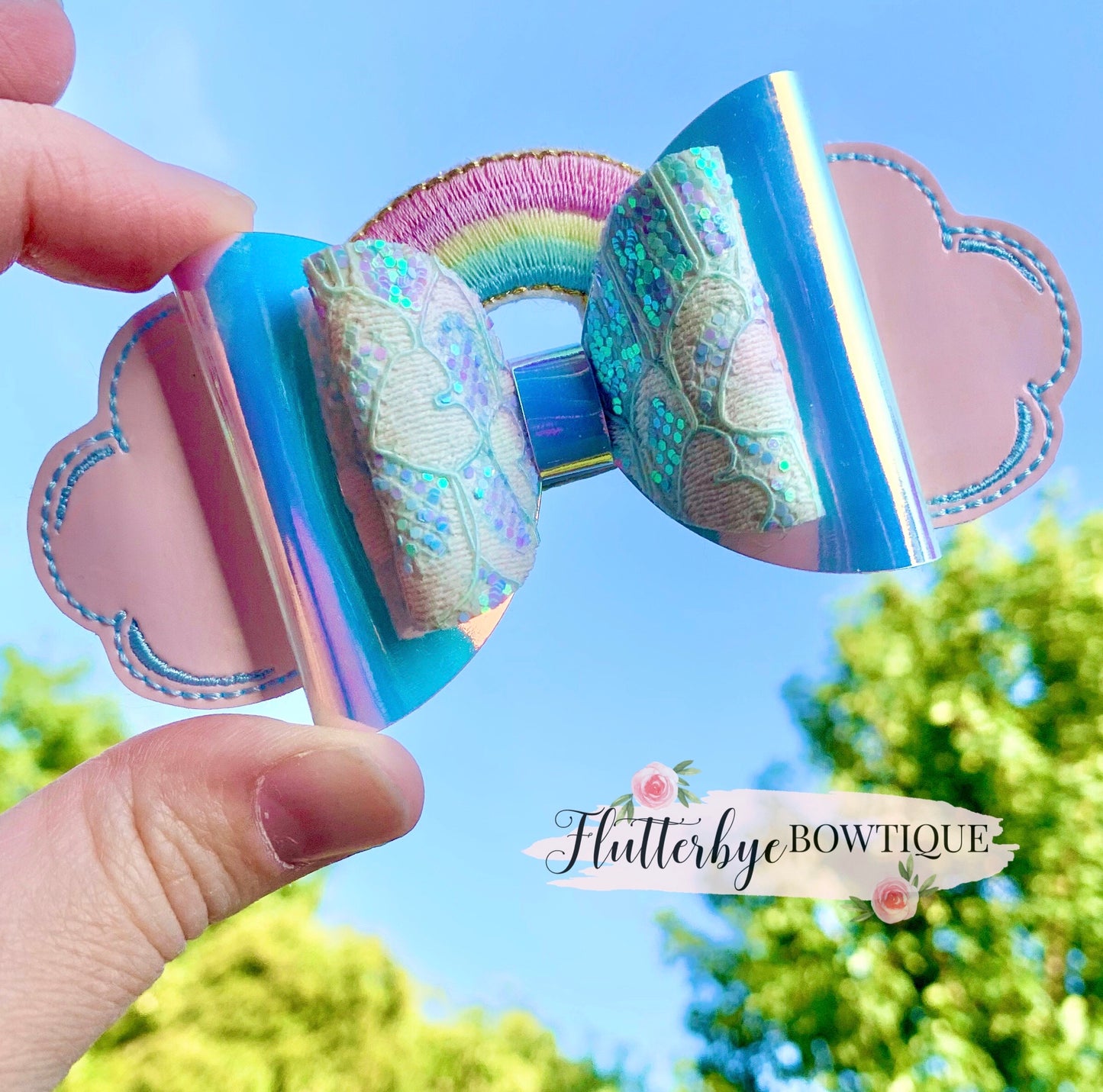 Rainbow Topper Hair Clips, Colour Change bow