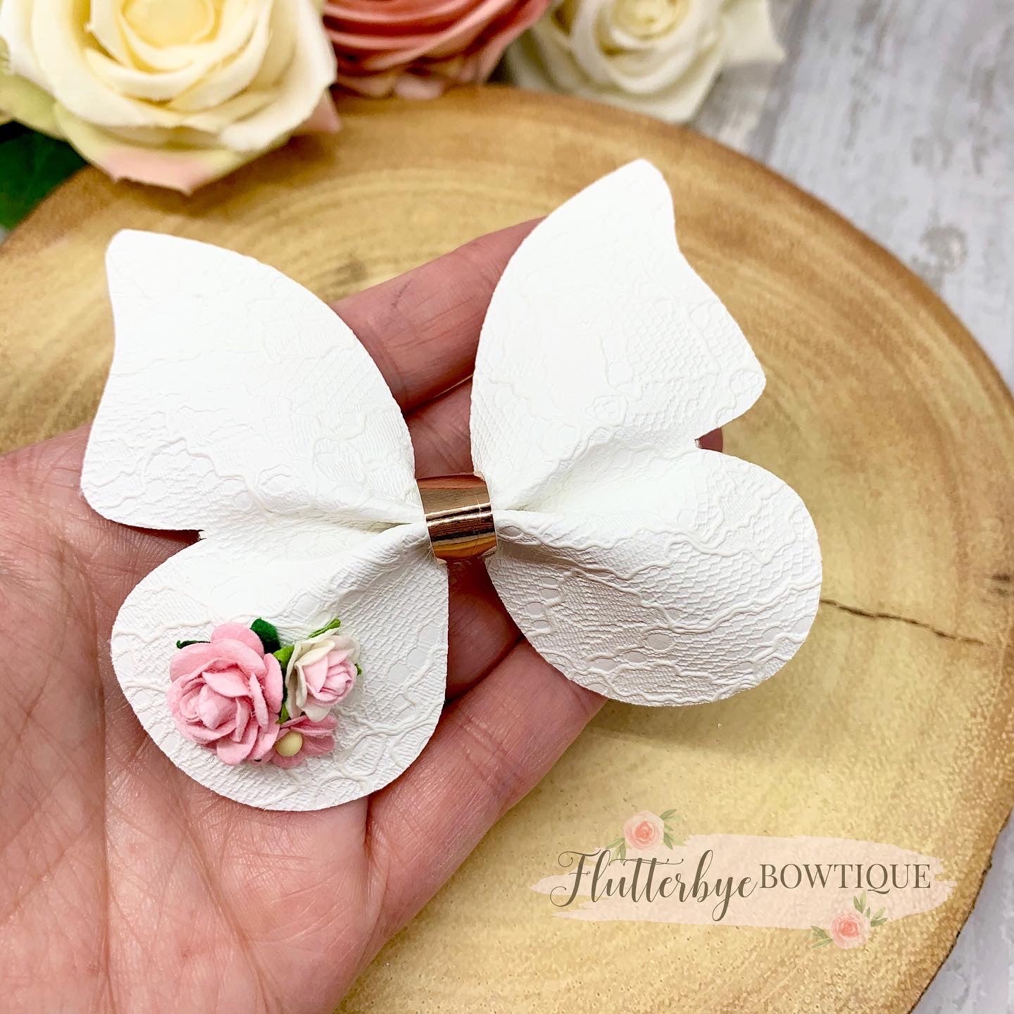 Lace Leatherette Butterfly Hair Clip, Floral Butterflies bow - Flutterbye Bowtique