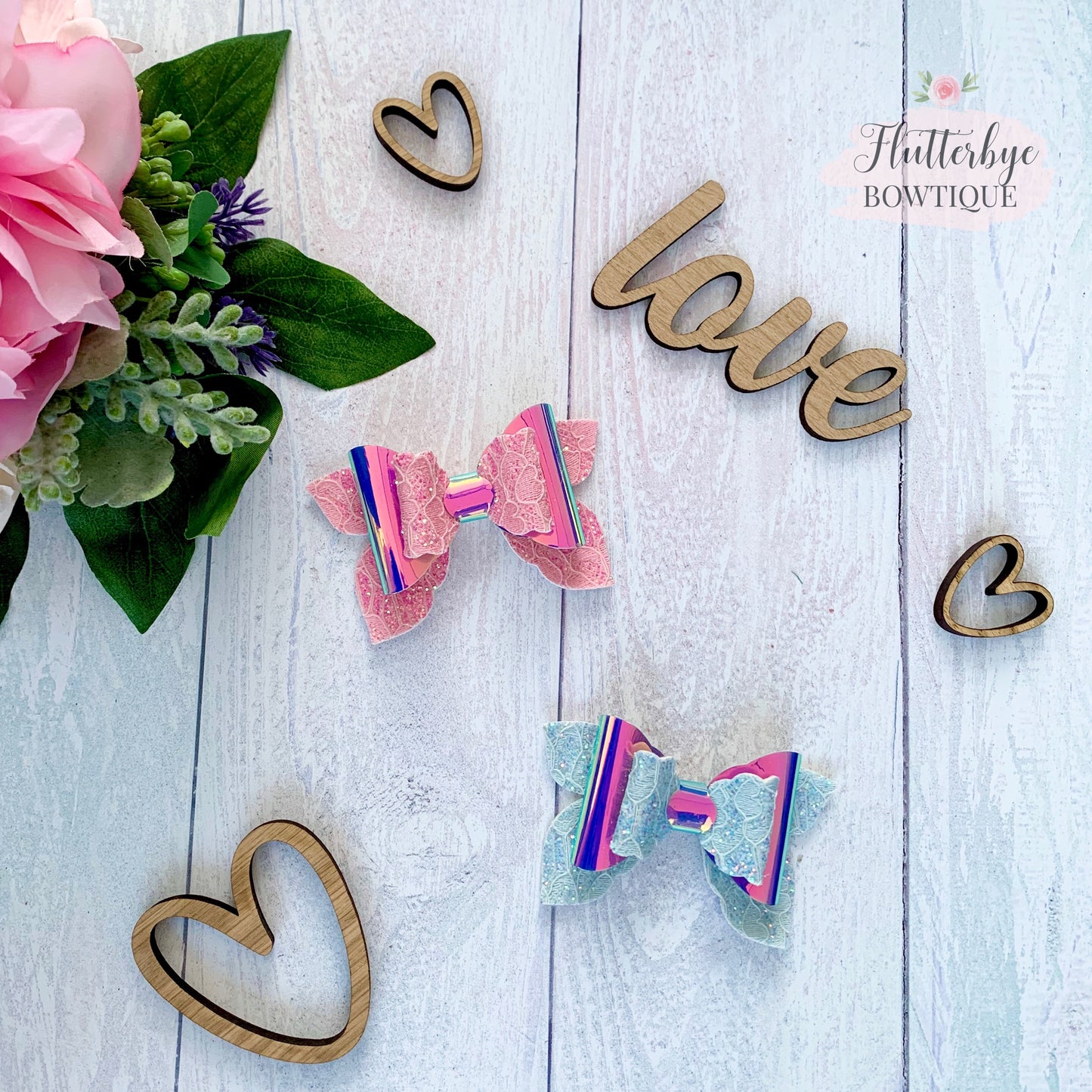Iridescent Glitter Lace and Mirror Fairy Tails Bow