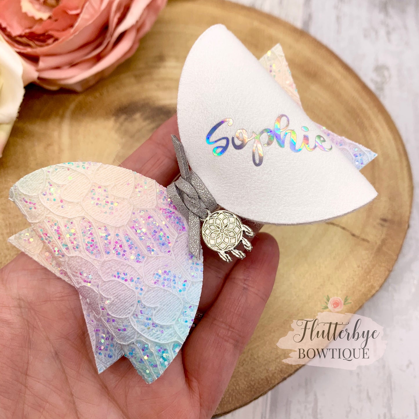 Pastel Dream Lace Hair Clips, Dream Catcher Charm bow - Flutterbye Bowtique