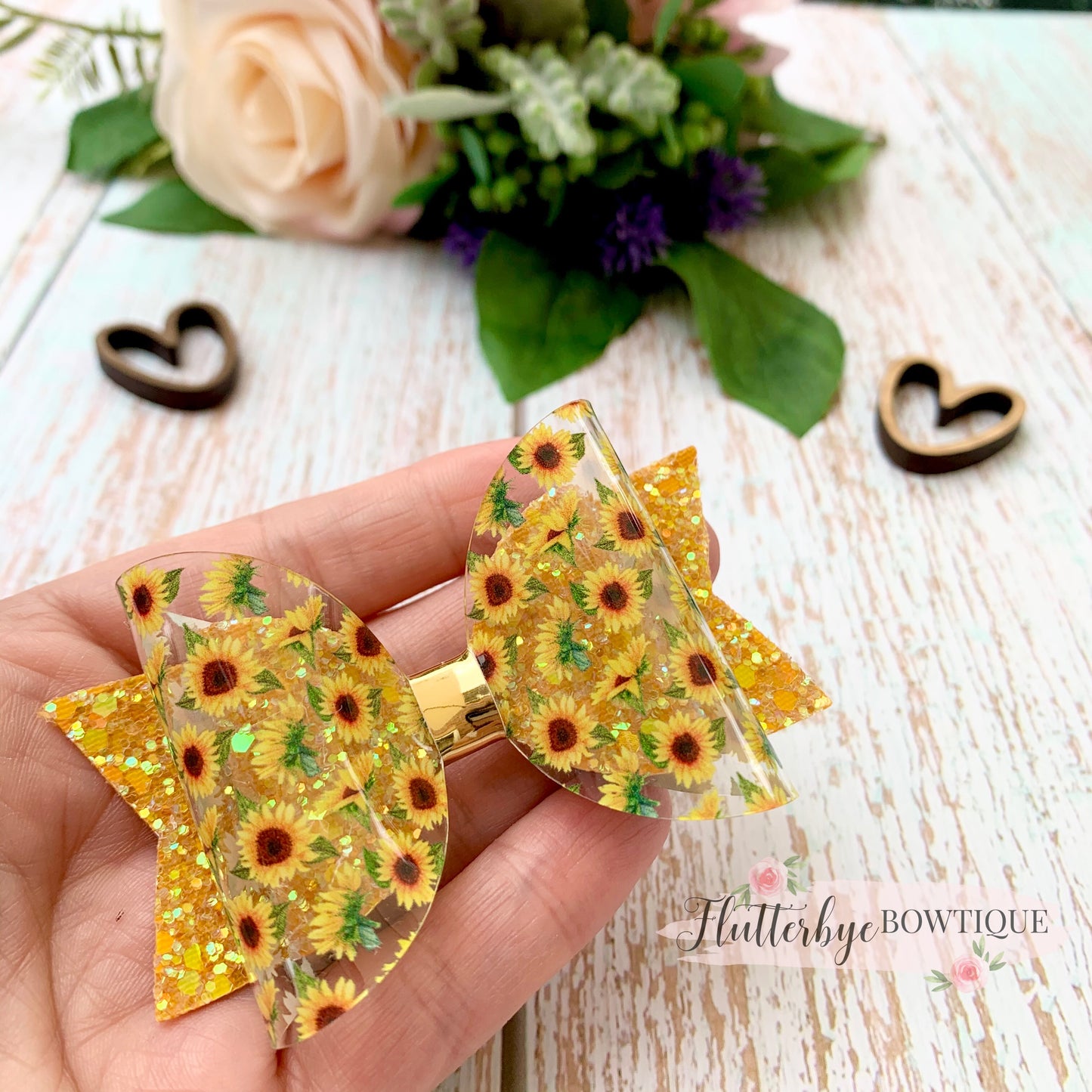 Sunflower Sparkle Glitter Hair Bow