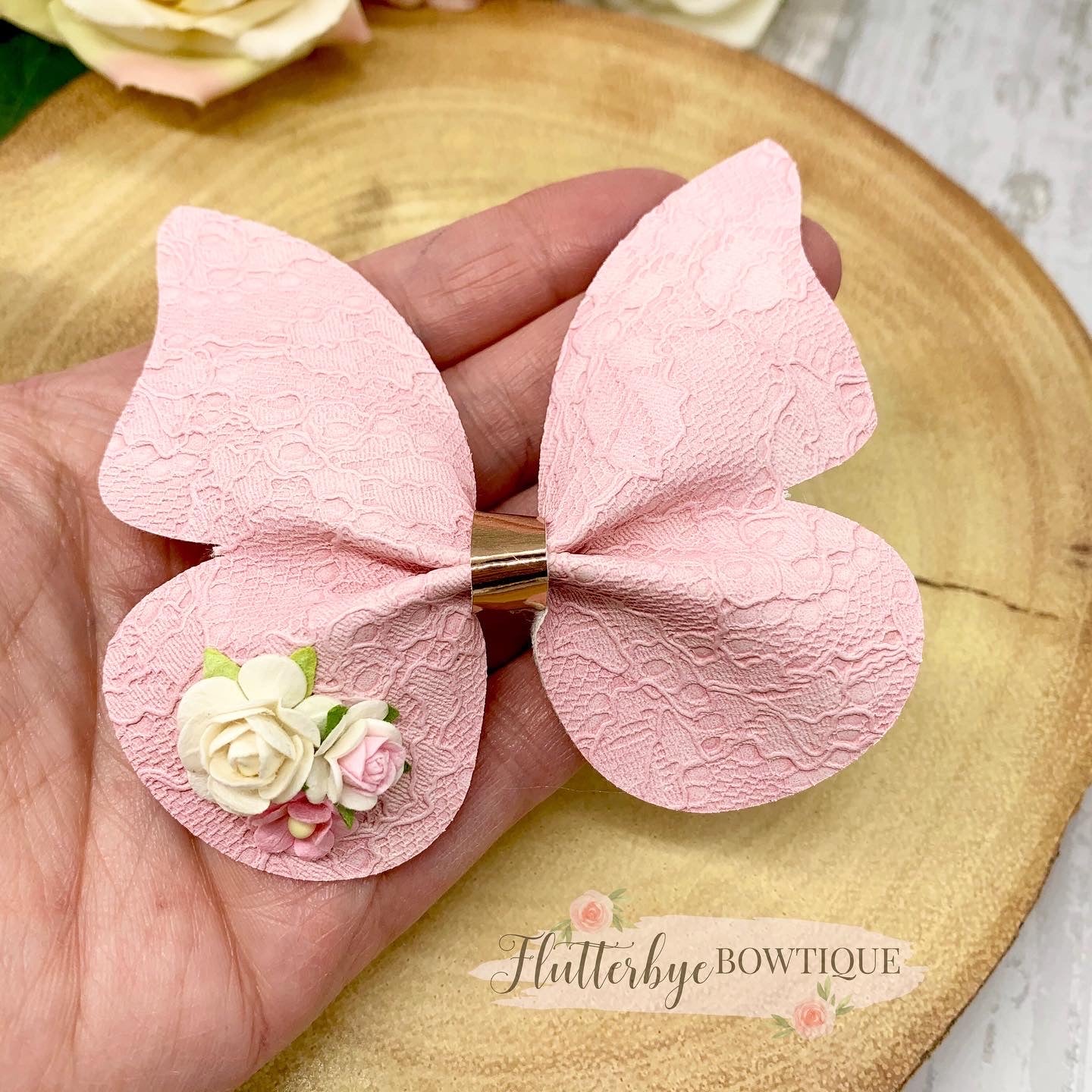 Lace Leatherette Butterfly Hair Clip, Floral Butterflies bow - Flutterbye Bowtique