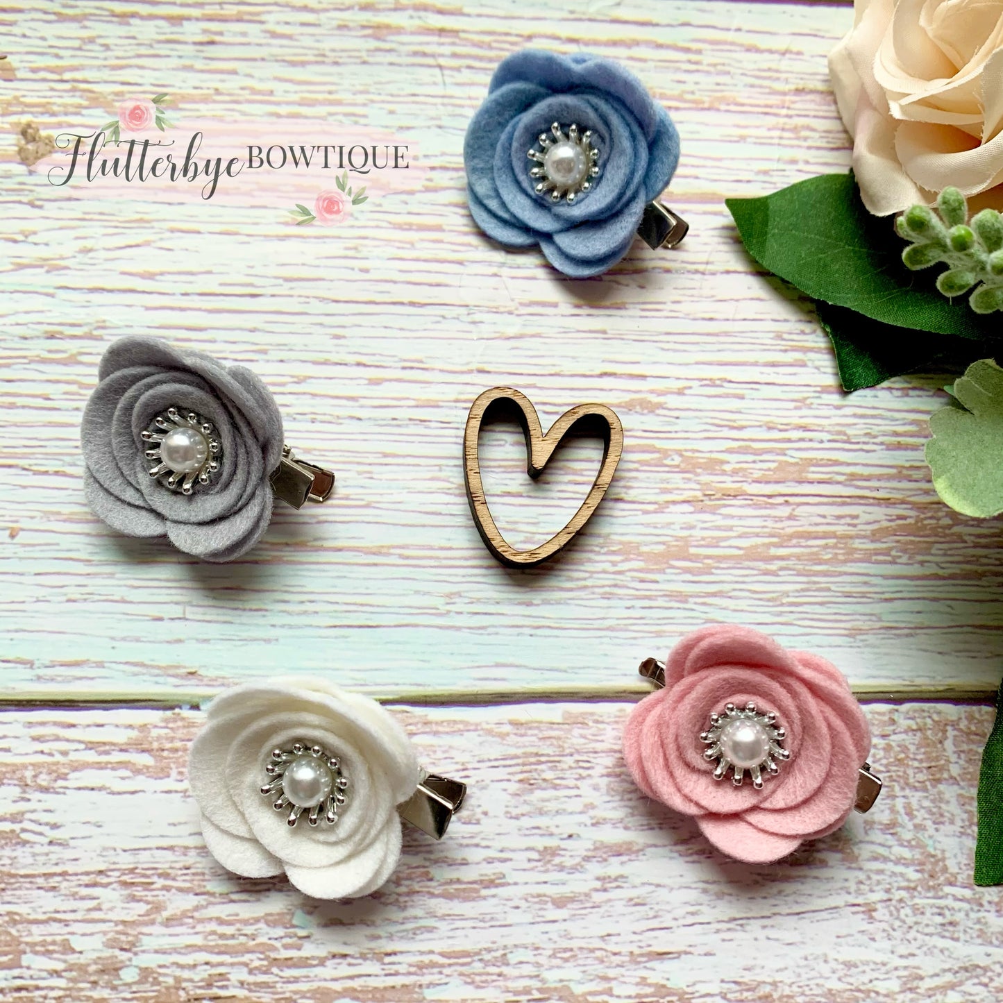 Pearl Felt Flower Clips