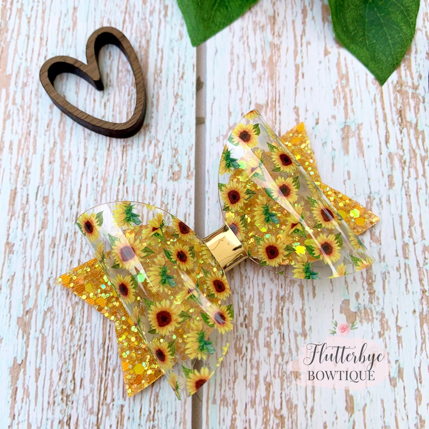Sunflower Sparkle Glitter Hair Bow