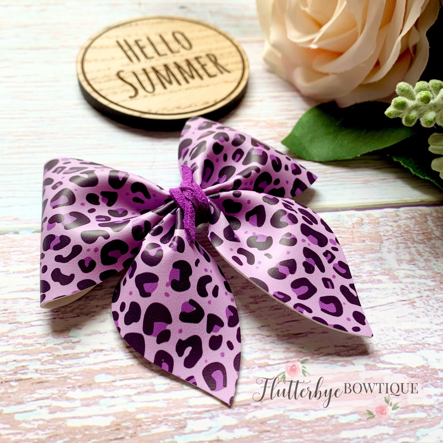 Bright Leopard Party Pinch Hair Bow, Animal Print Leather