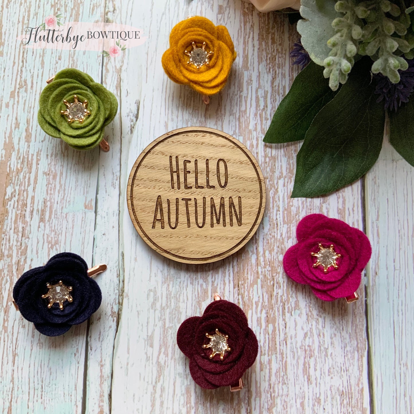 Autumn Diamanté Felt Flower Clips