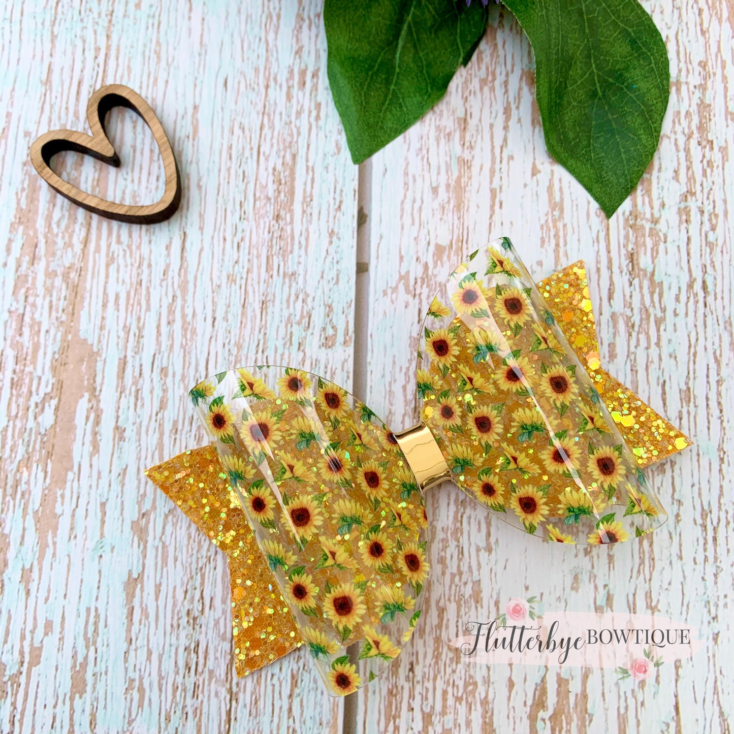 Sunflower Sparkle Glitter Hair Bow