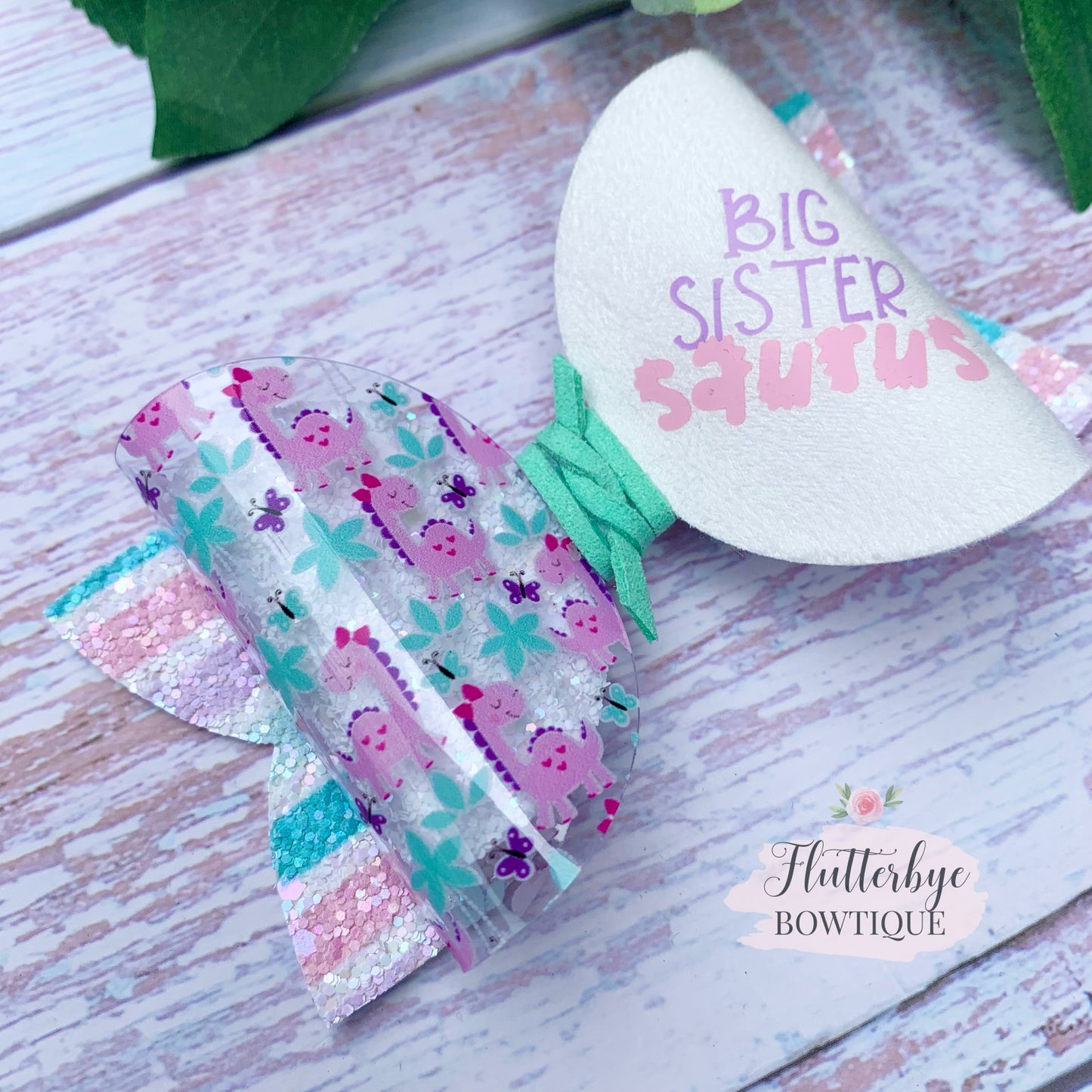 Big Sister saurus Bow, Little sister saurus Dino Clip
