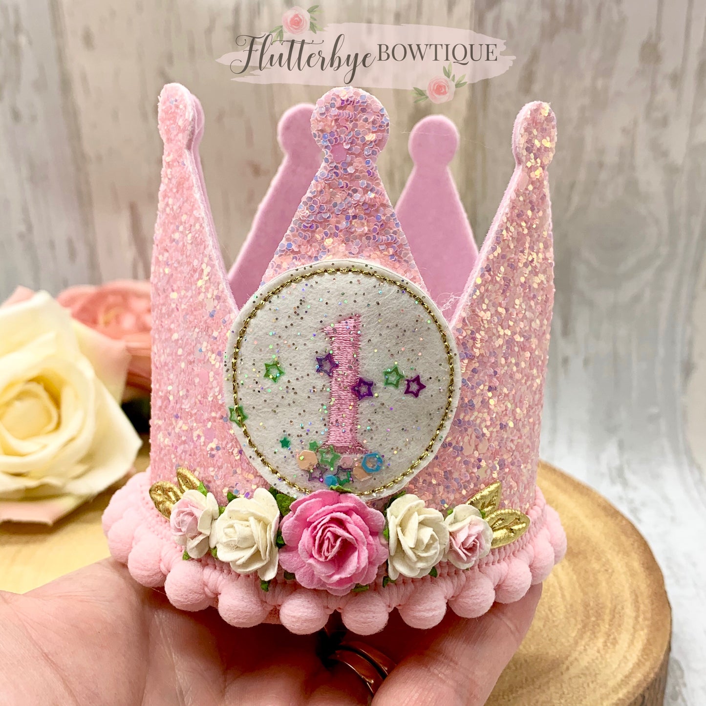 New Shaker Birthday Crown and Badge, Cake Smash Props - Flutterbye Bowtique