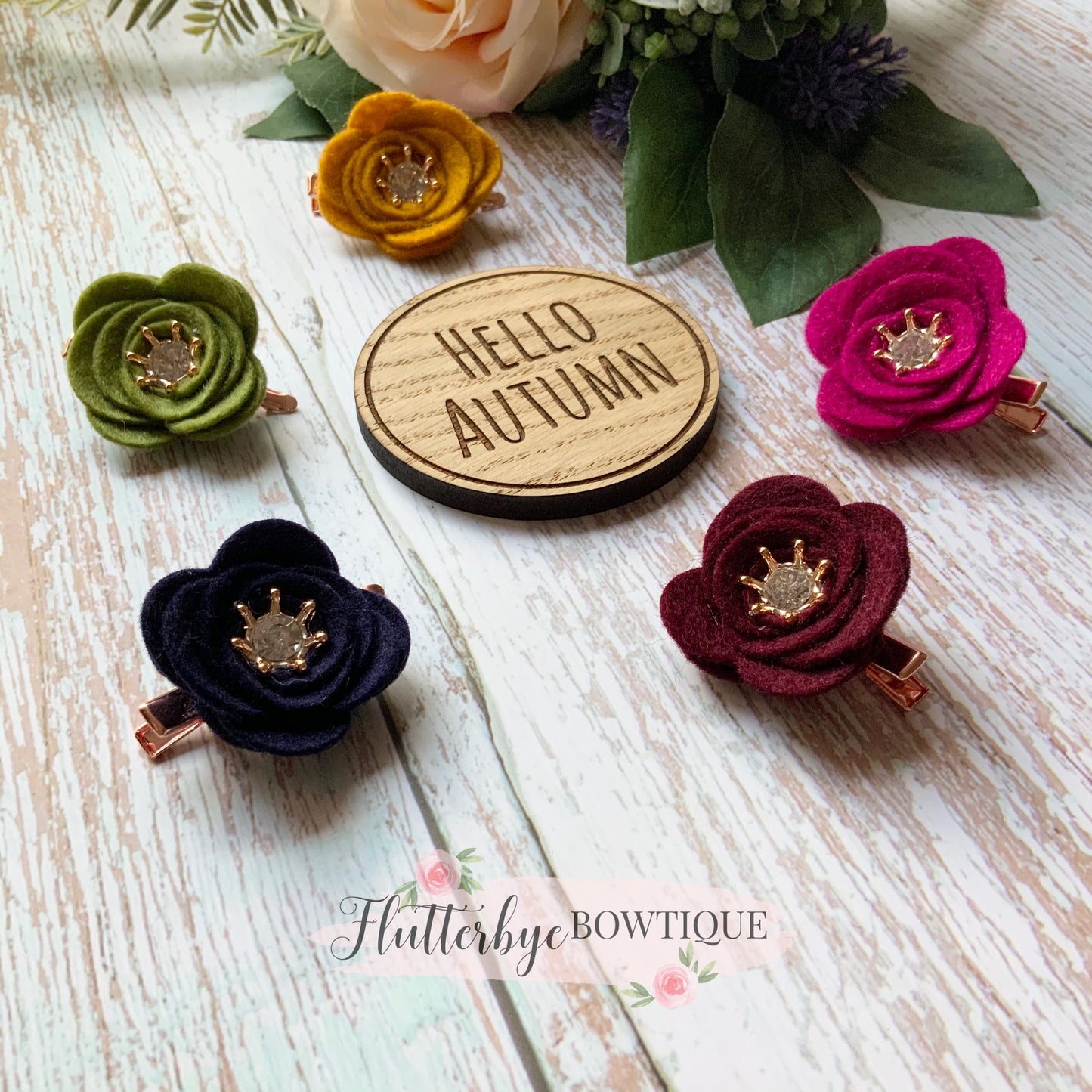 Autumn Diamanté Felt Flower Clips