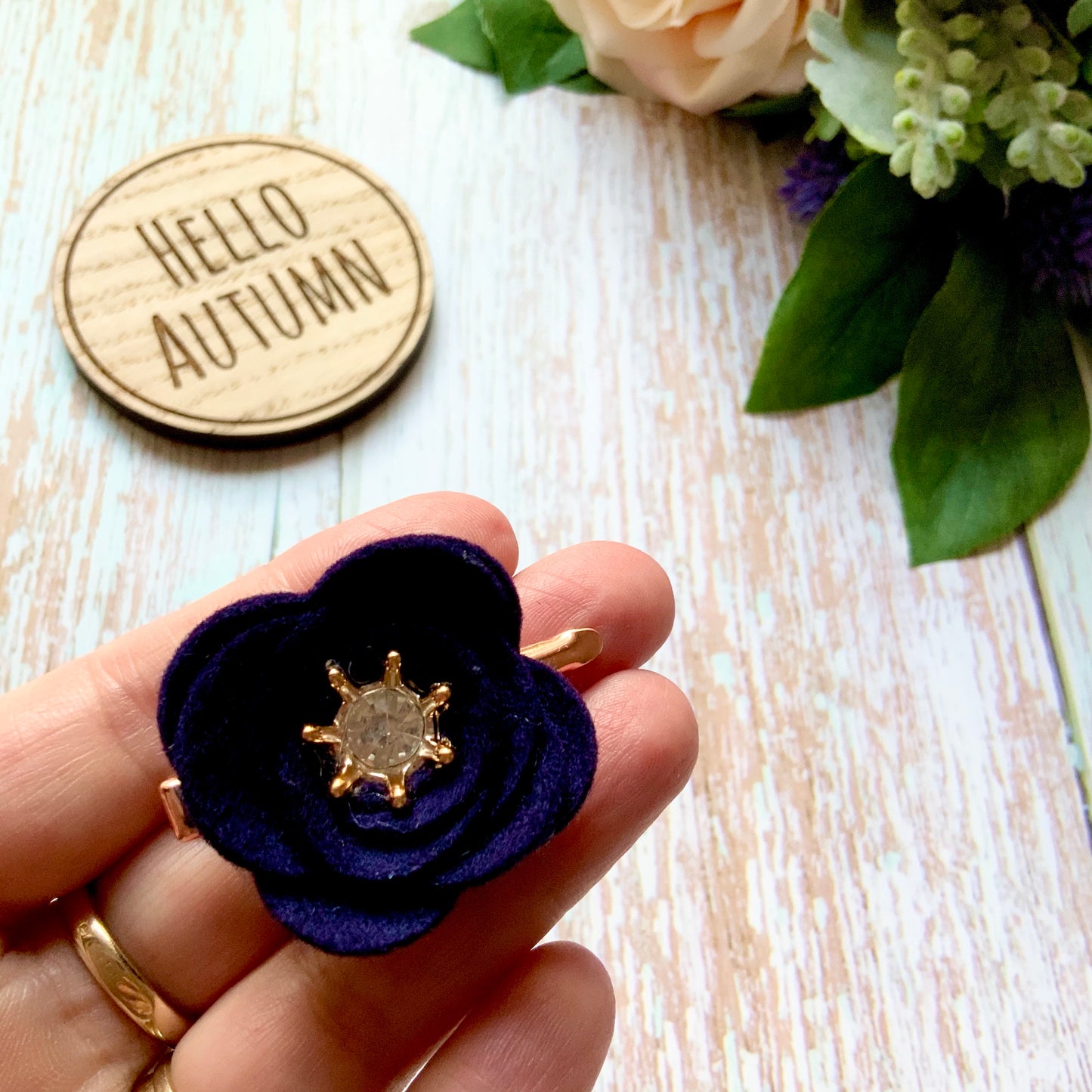 Autumn Diamanté Felt Flower Clips