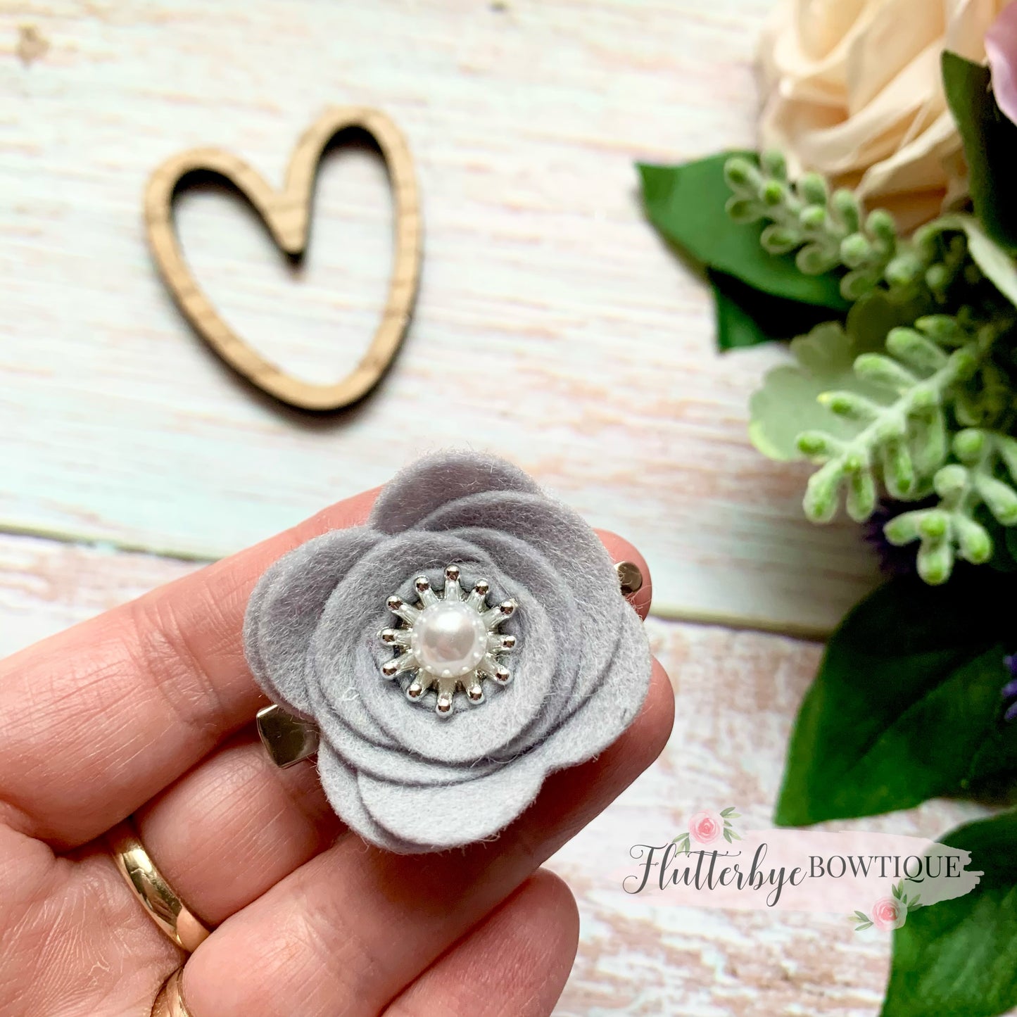 Pearl Felt Flower Clips