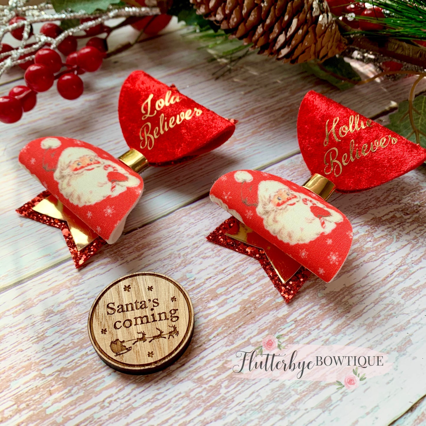 Personalised Santa Hair Bow, I believe hair Clip