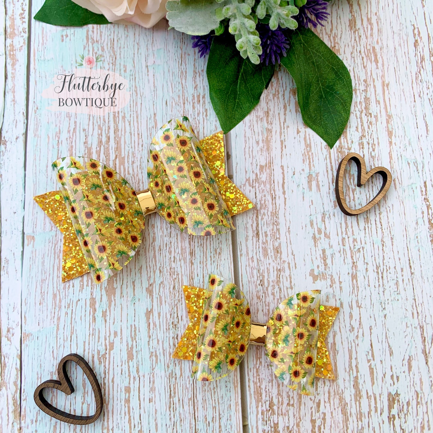 Sunflower Sparkle Glitter Hair Bow