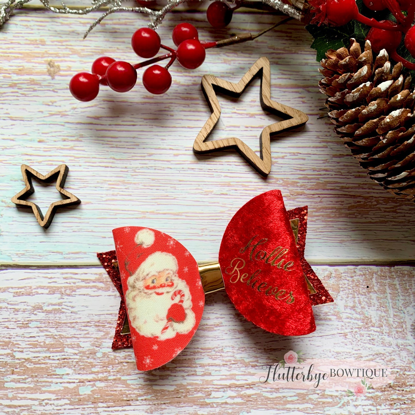 Personalised Santa Hair Bow, I believe hair Clip