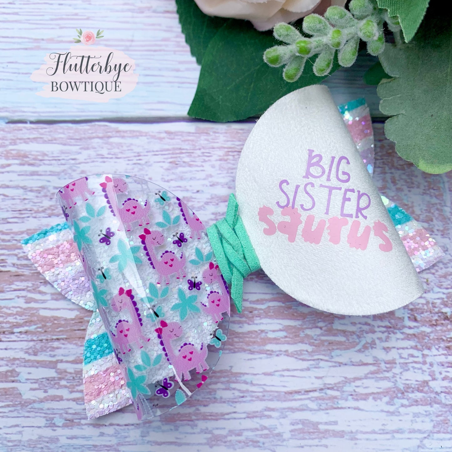 Big Sister saurus Bow, Little sister saurus Dino Clip