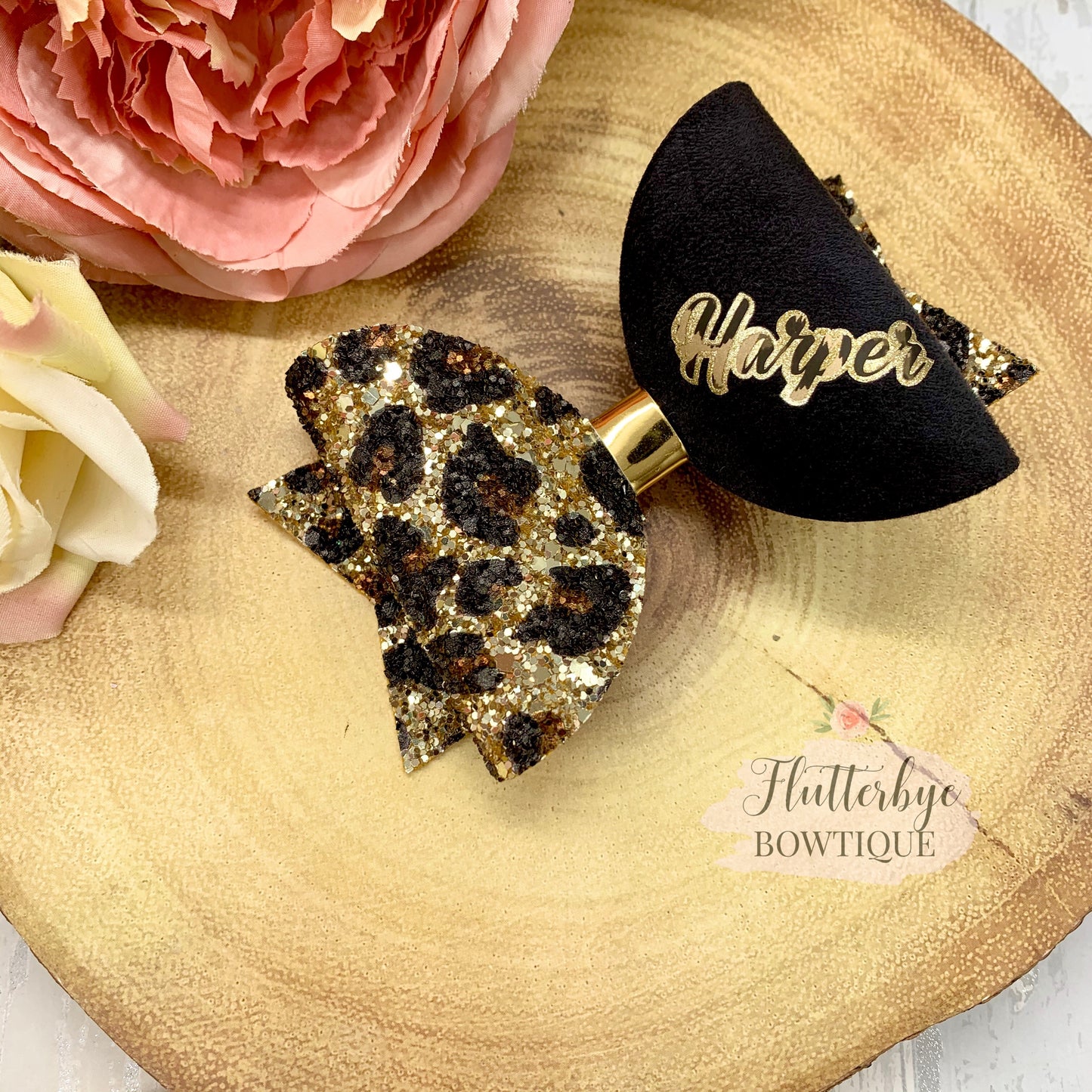 Personalised Leopard Glitter Hair Bow - Flutterbye Bowtique