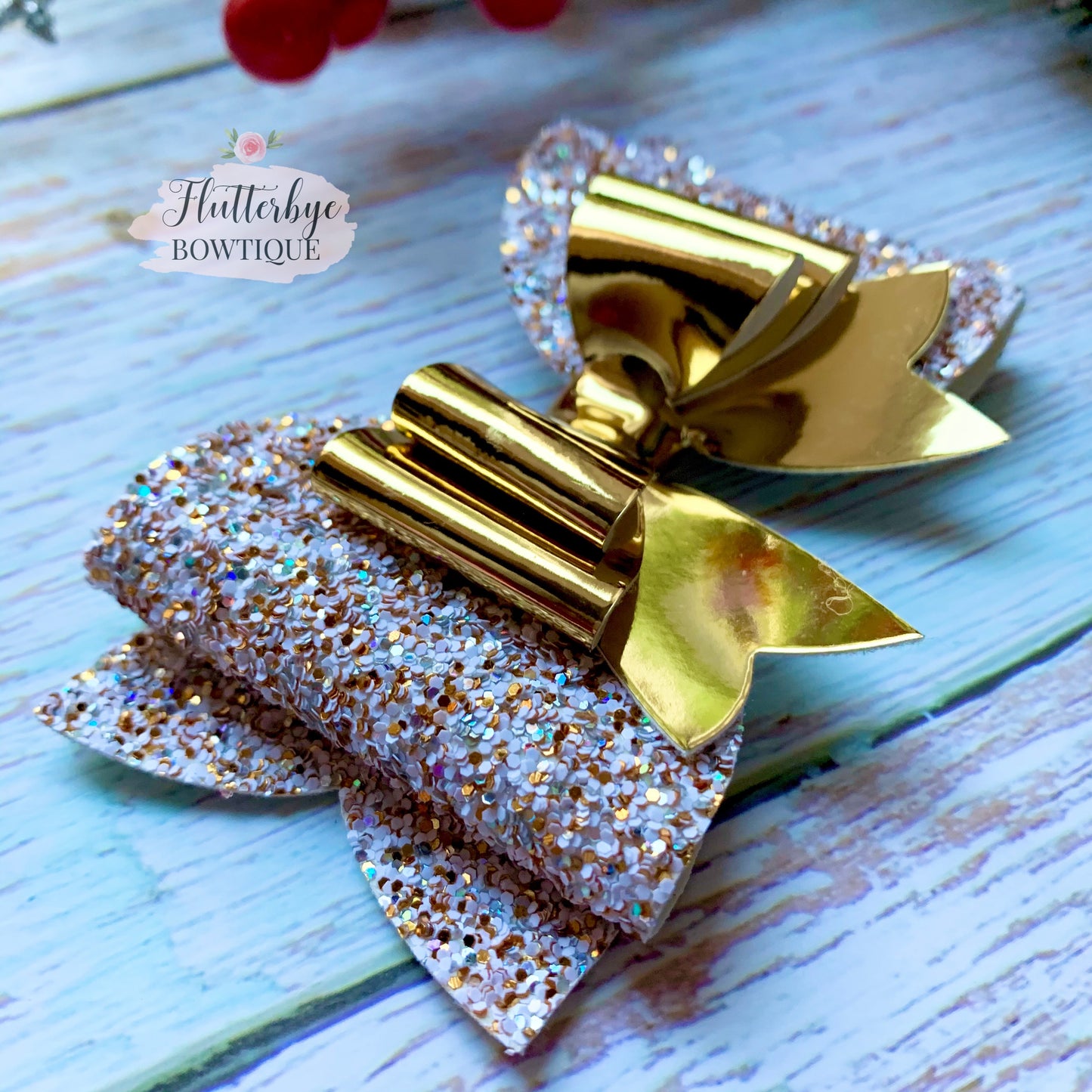 Iridescent Glitter and Mirror Double Bow