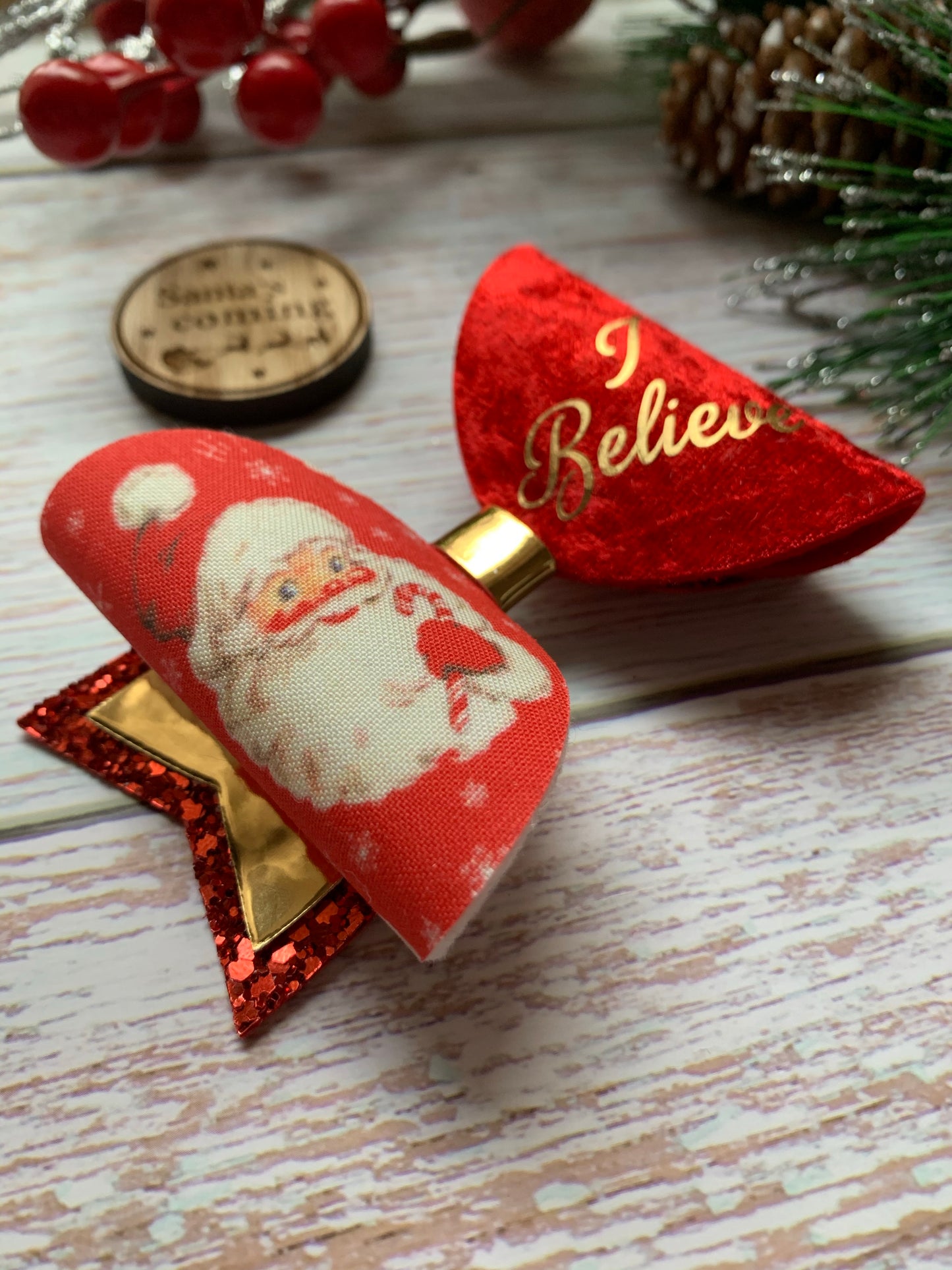 Personalised Santa Hair Bow, I believe hair Clip