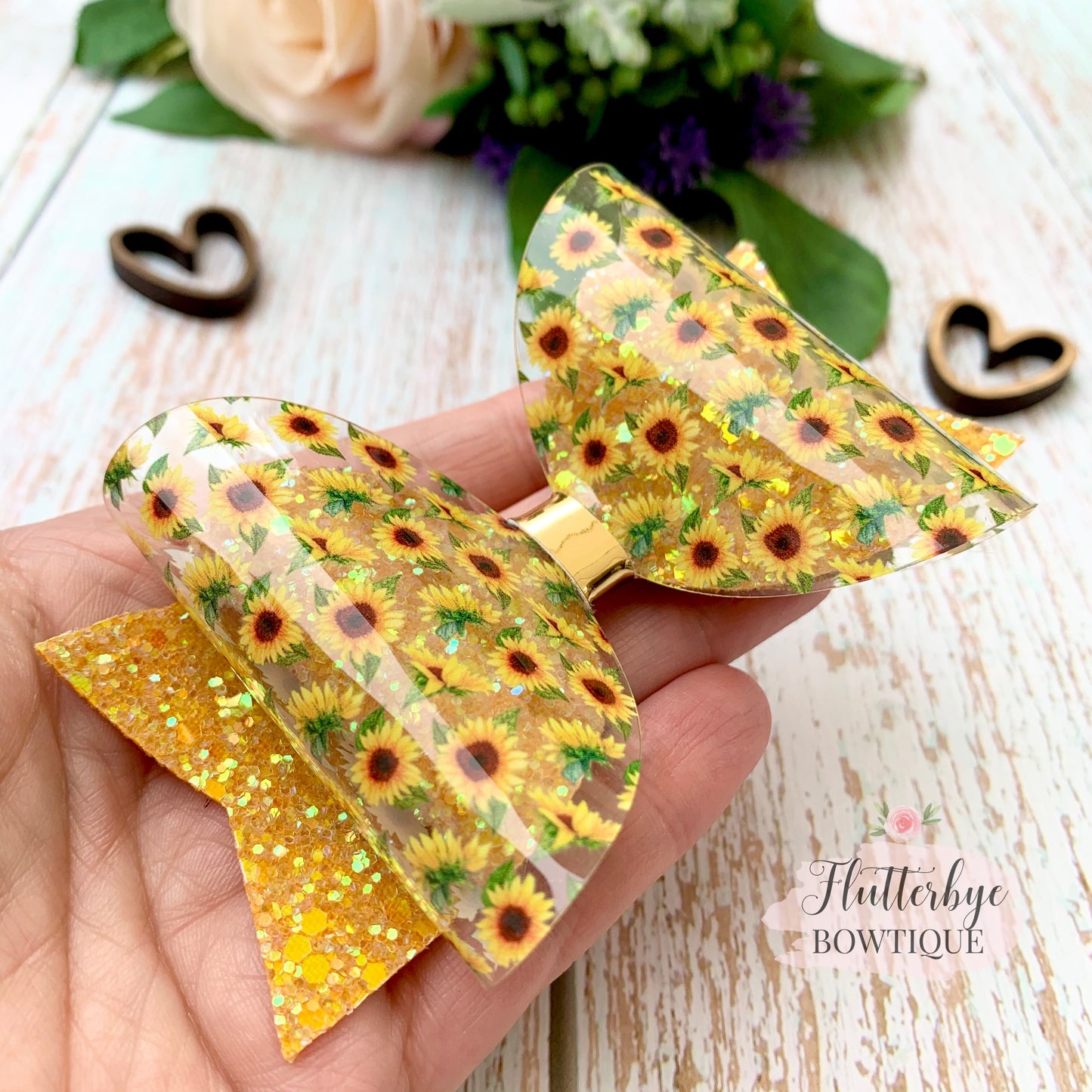 Sunflower Sparkle Glitter Hair Bow