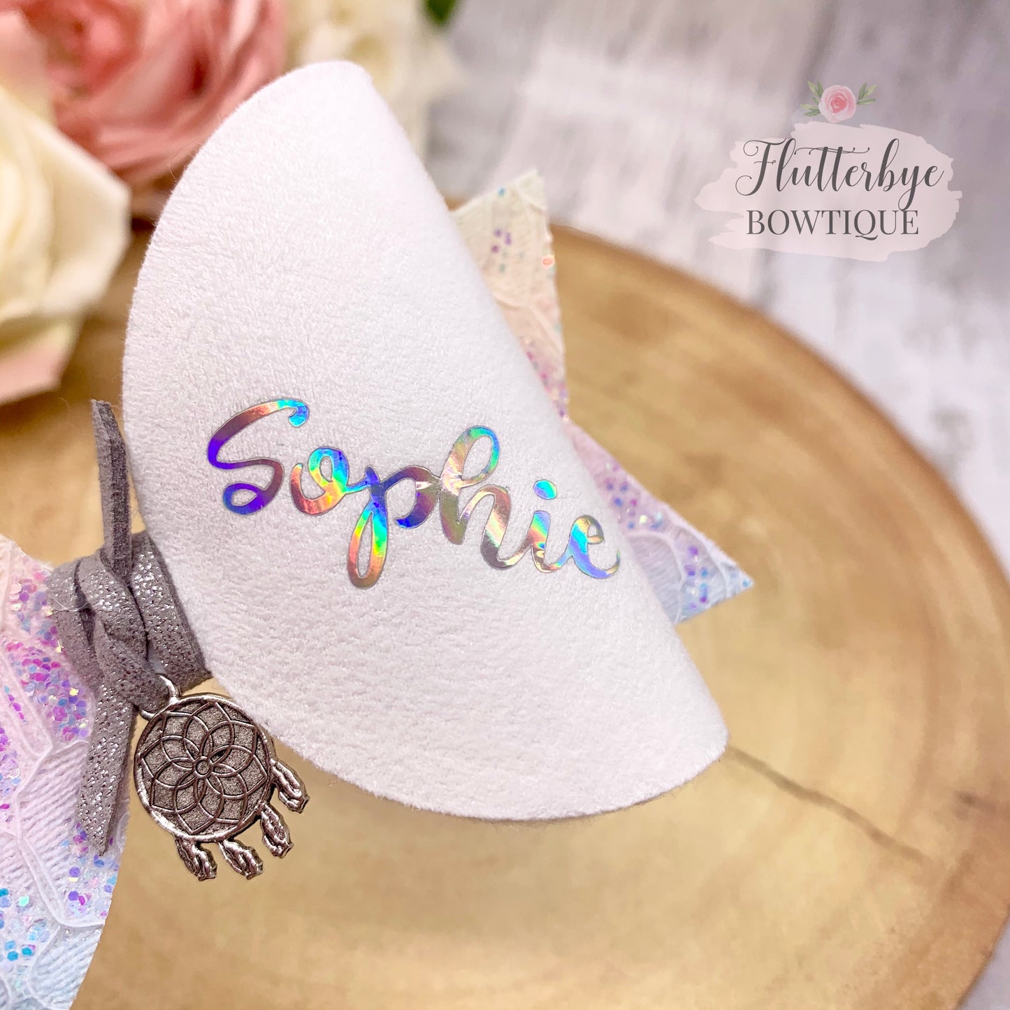 Pastel Dream Lace Hair Clips, Dream Catcher Charm bow - Flutterbye Bowtique