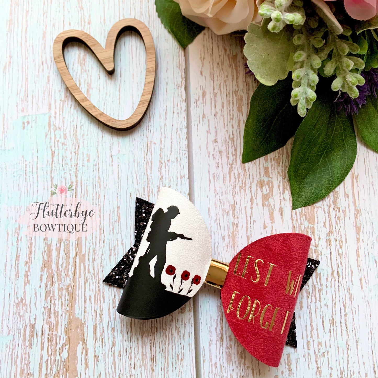 Soldier Remembrance Hair Bow, Lest we forget poppy bow
