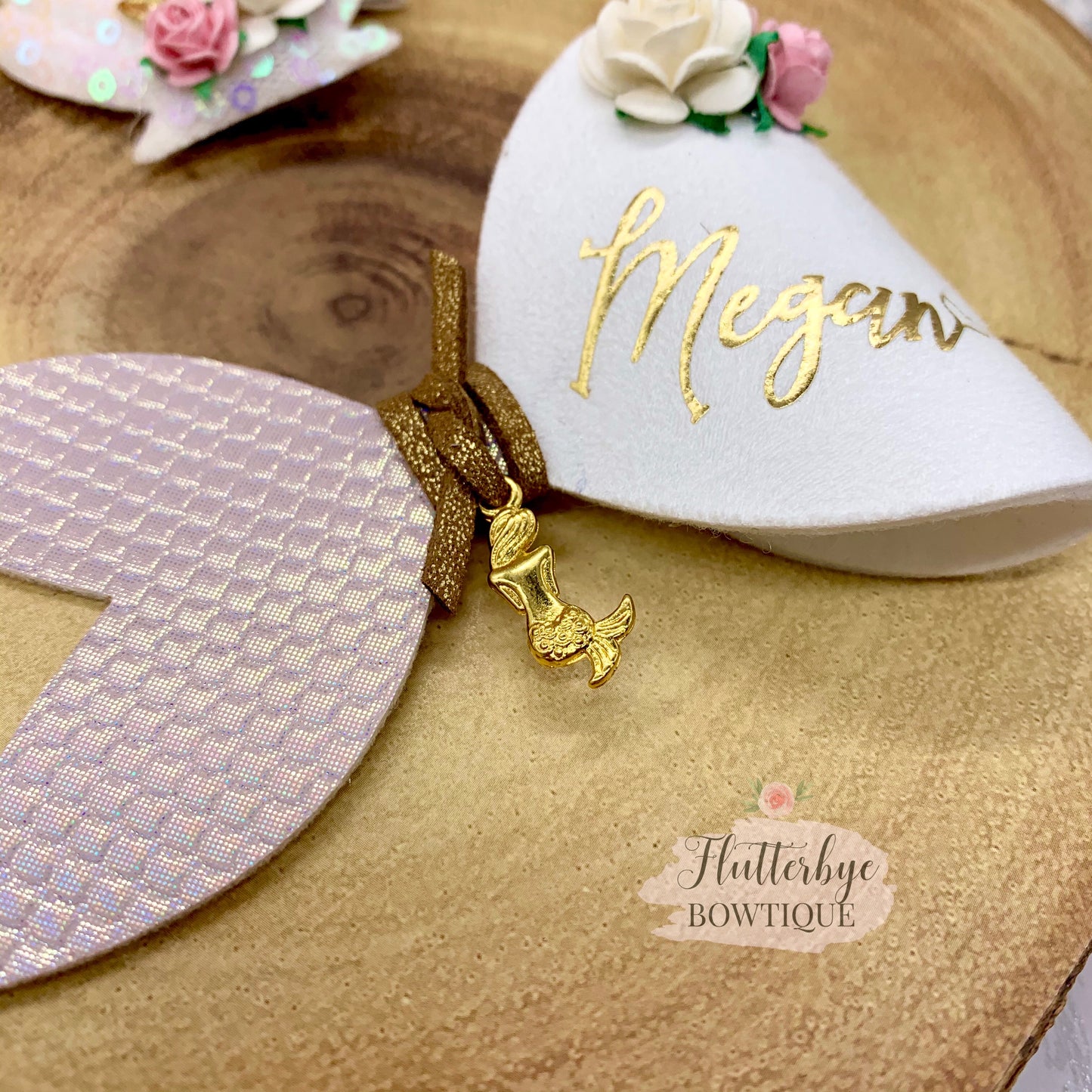 Personalised Mermaid Hair Bow and Shell clip set - Flutterbye Bowtique