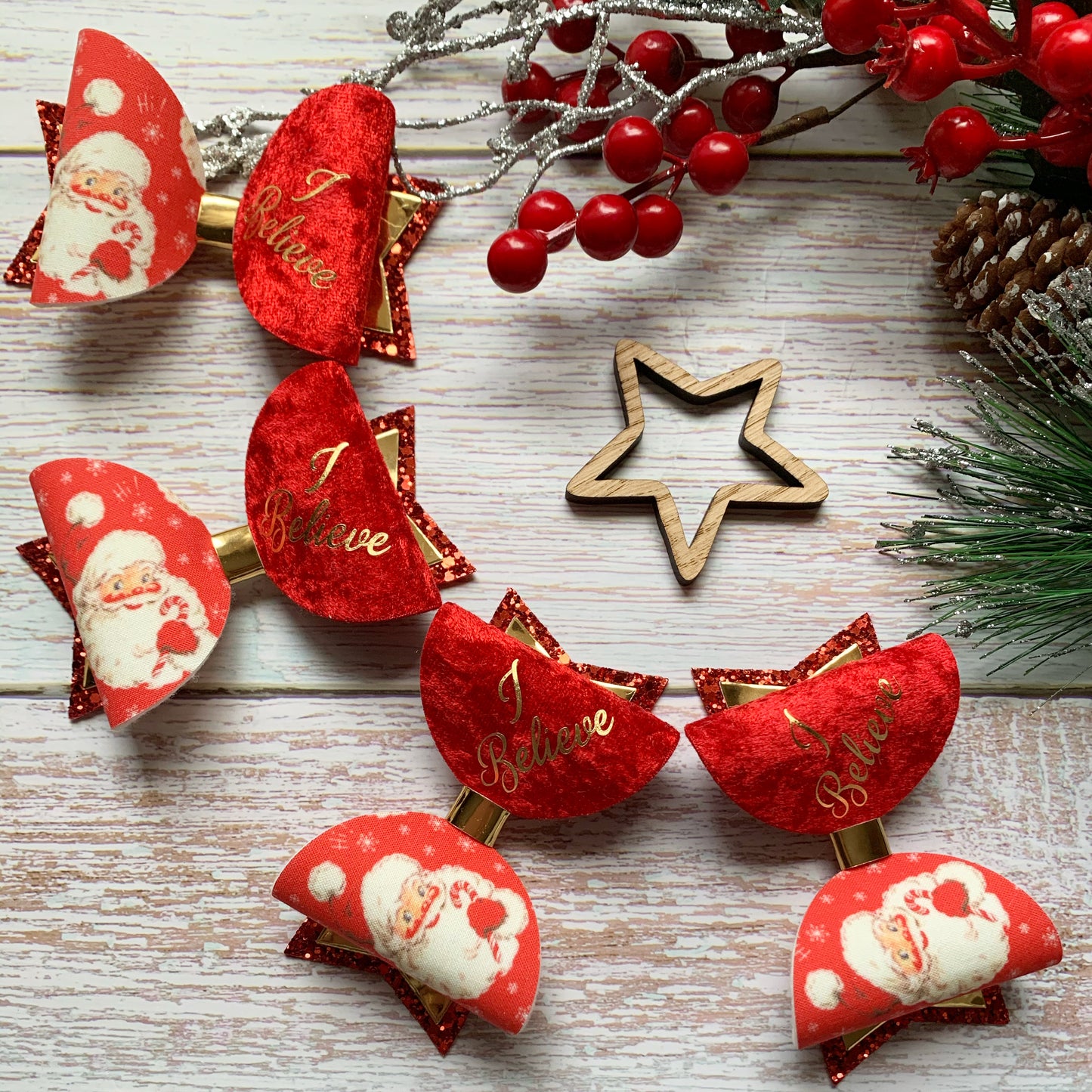 Personalised Santa Hair Bow, I believe hair Clip