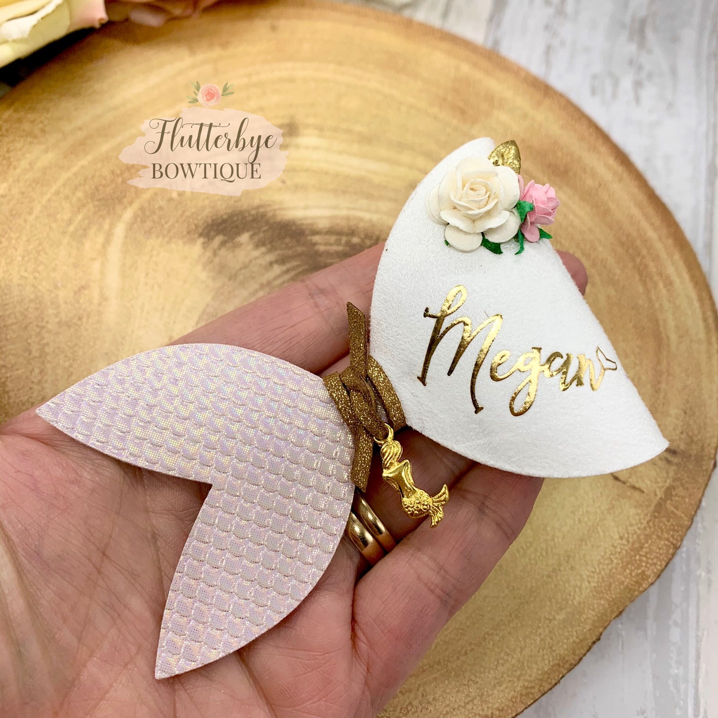 Personalised Mermaid Hair Bow and Shell clip set - Flutterbye Bowtique