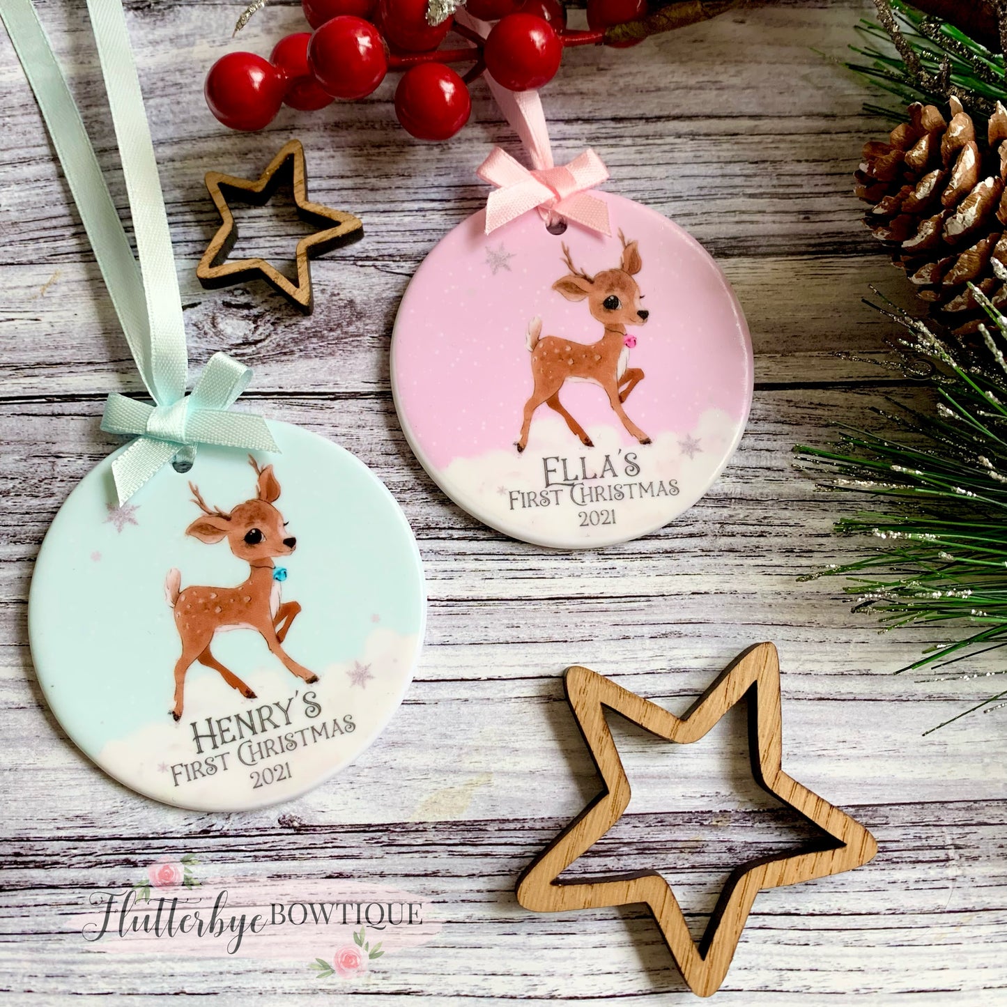 Boy or girl 1st Christmas Decoration, Baby Deer