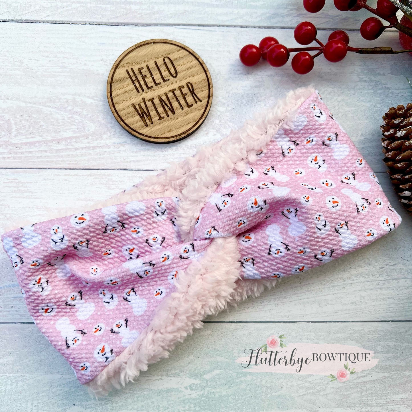 Cutie Snowman Snuggly head wrap, stretchy ear warmer headband