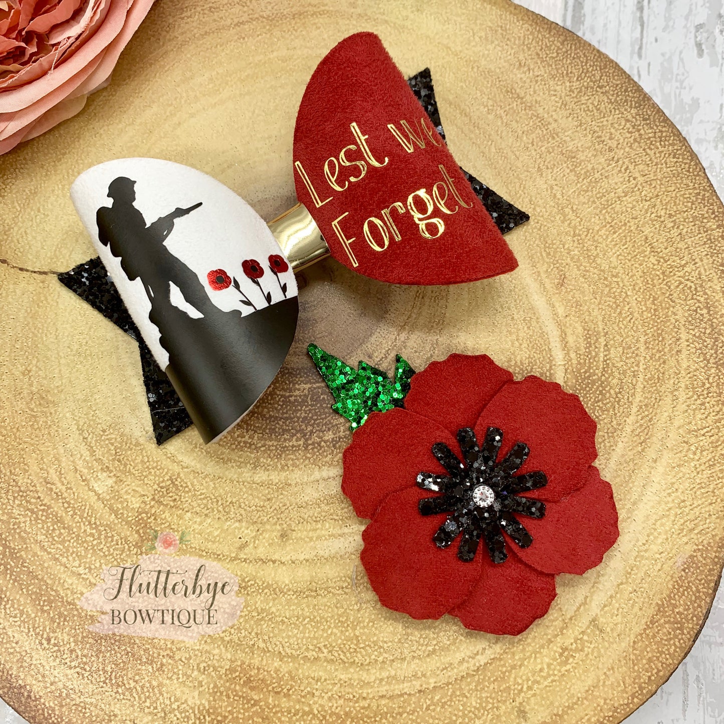Soldier Remembrance Hair Bow, Lest we forget poppy bow