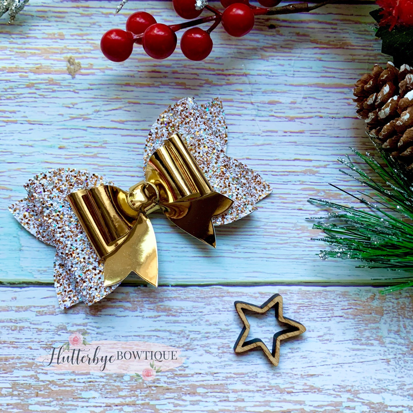 Iridescent Glitter and Mirror Double Bow
