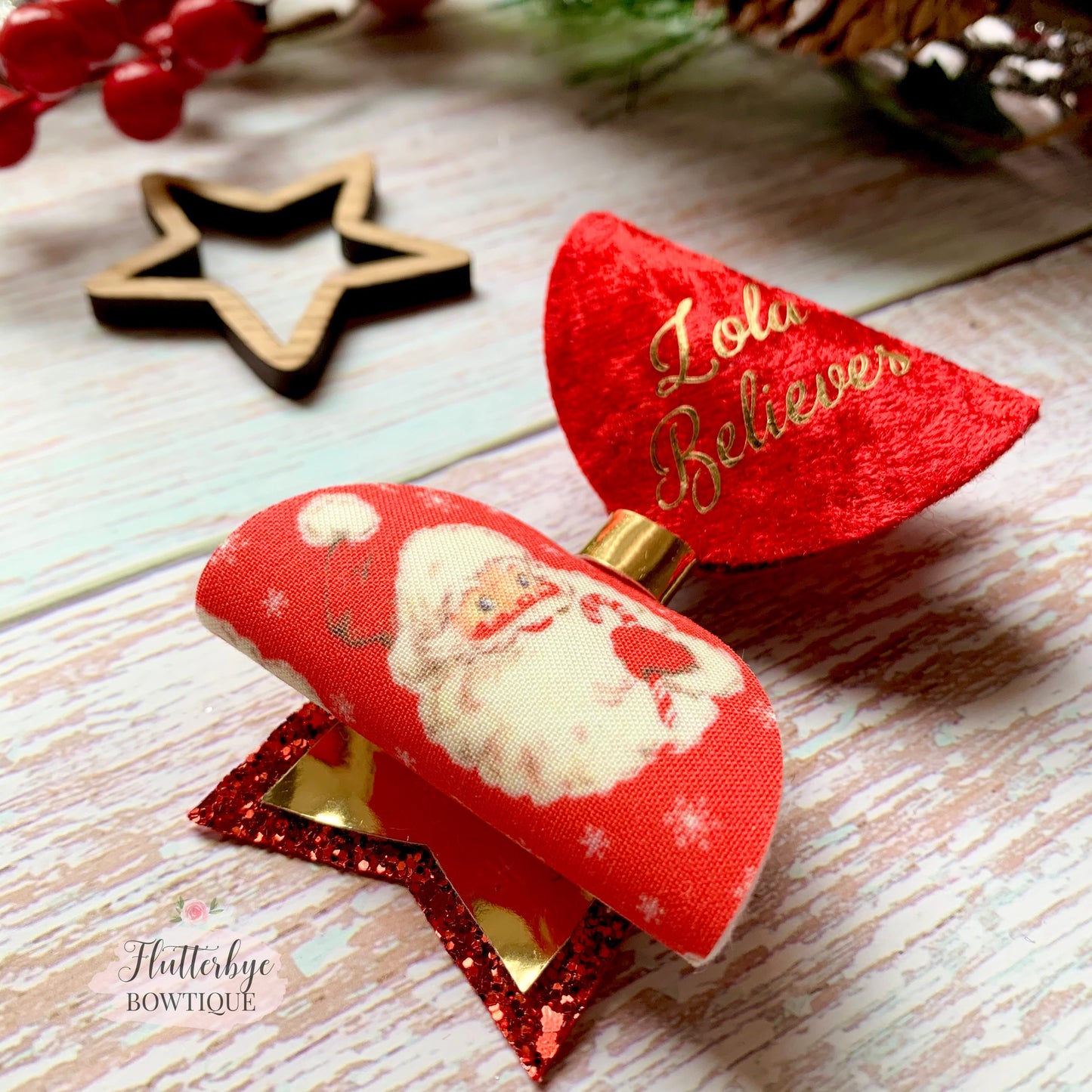 Personalised Santa Hair Bow, I believe hair Clip