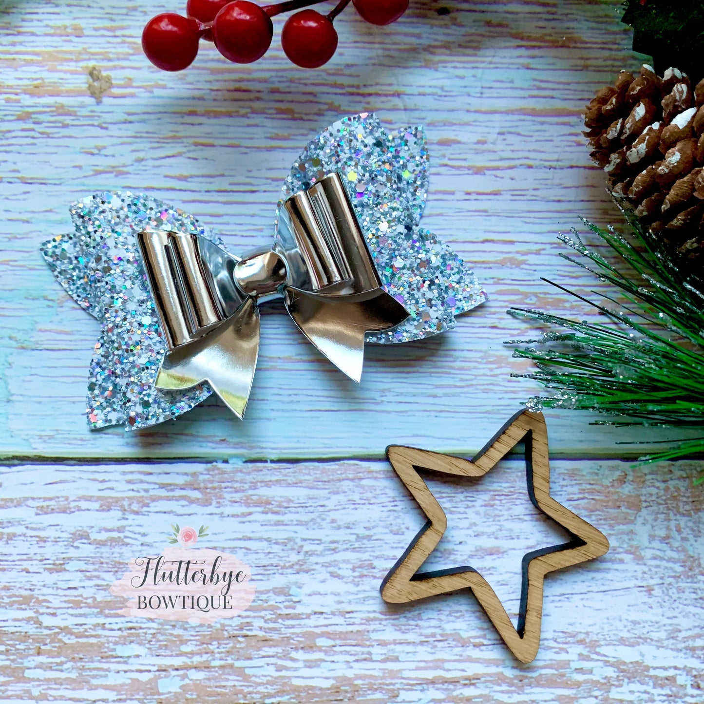 Iridescent Glitter and Mirror Double Bow