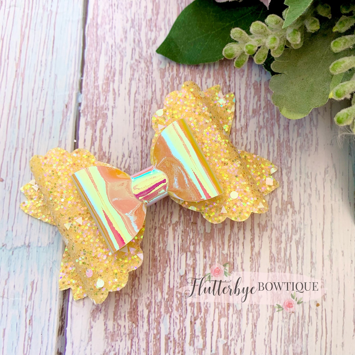 Iridescent Glitter and Mirror Scalloped Double Bow