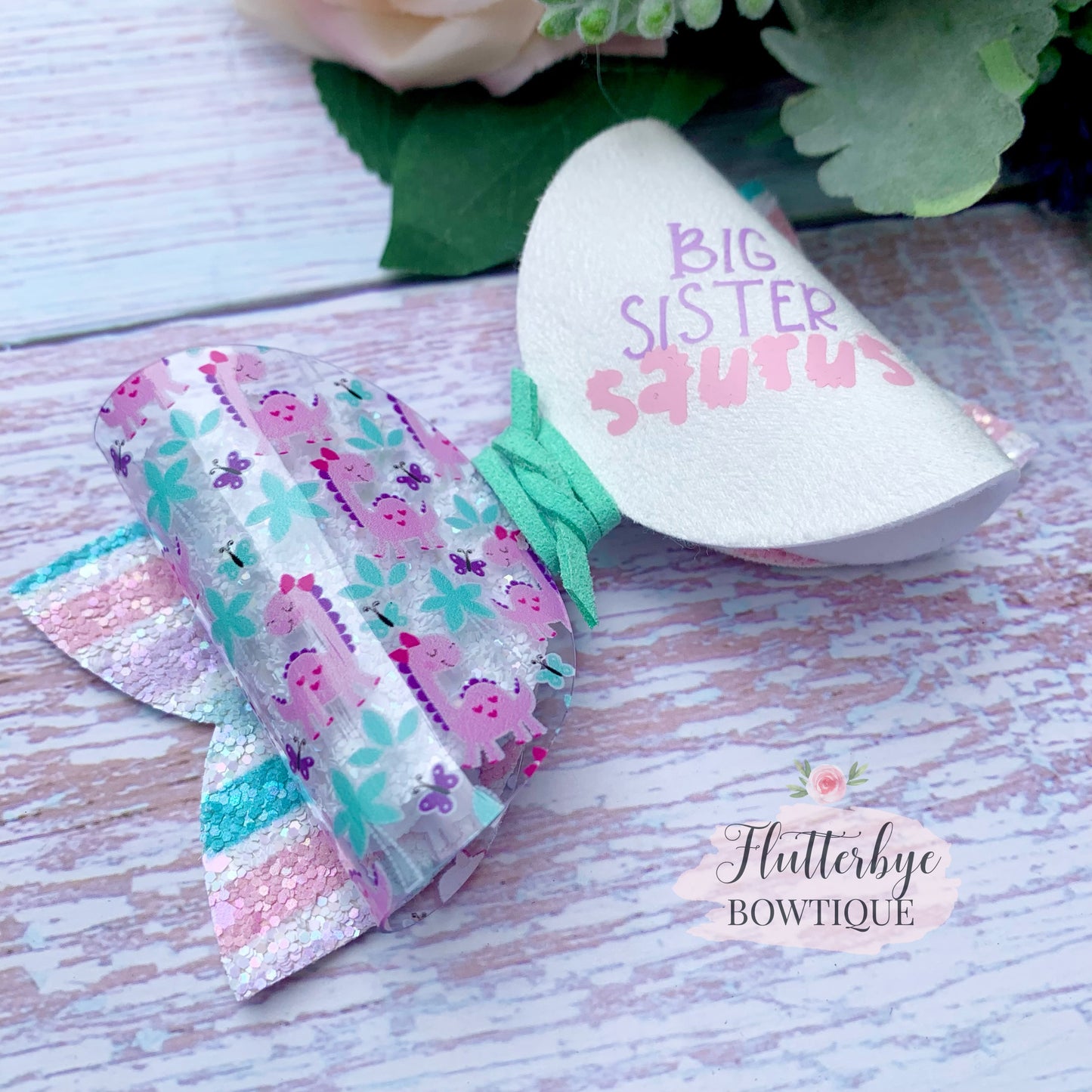 Big Sister saurus Bow, Little sister saurus Dino Clip