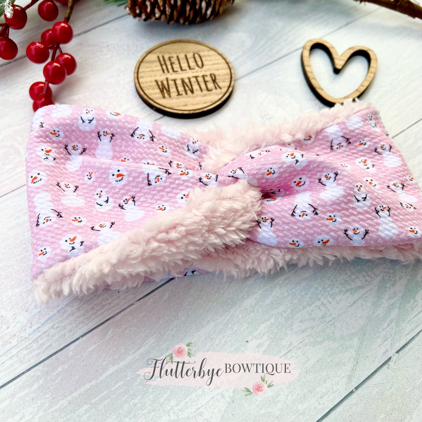 Cutie Snowman Snuggly head wrap, stretchy ear warmer headband