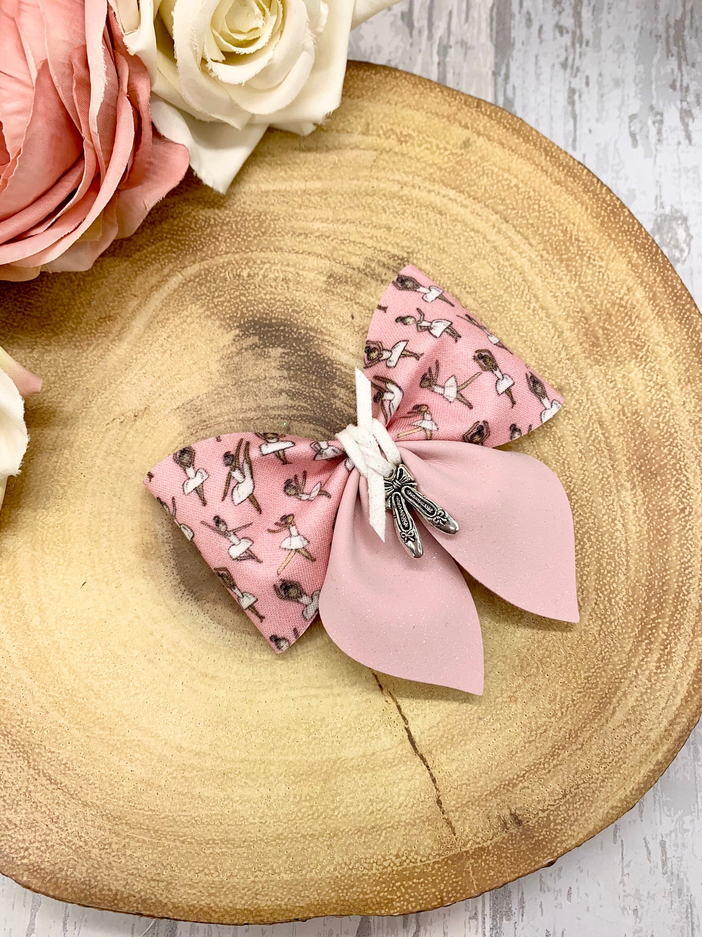 Ballerina Party Pinch Hair Bow, ballet shoes charm Hair Bow - Flutterbye Bowtique
