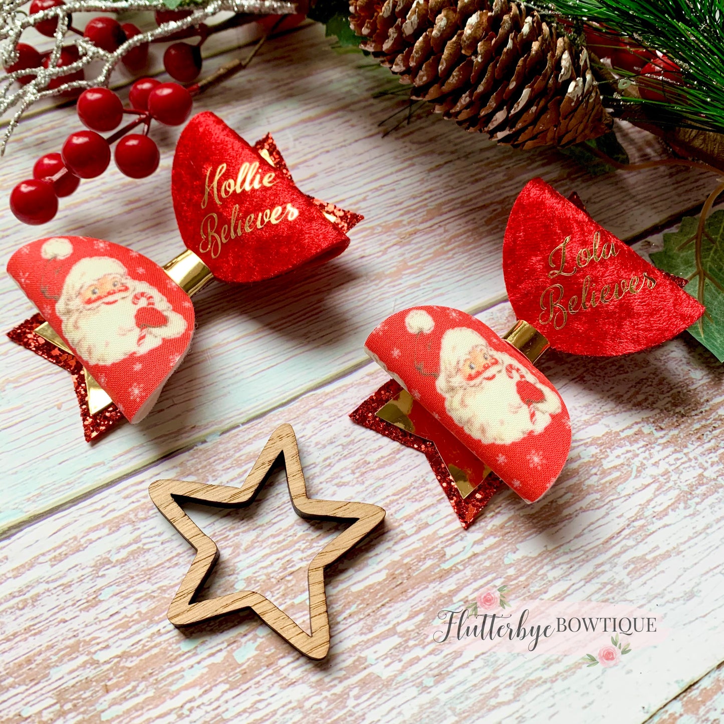 Personalised Santa Hair Bow, I believe hair Clip