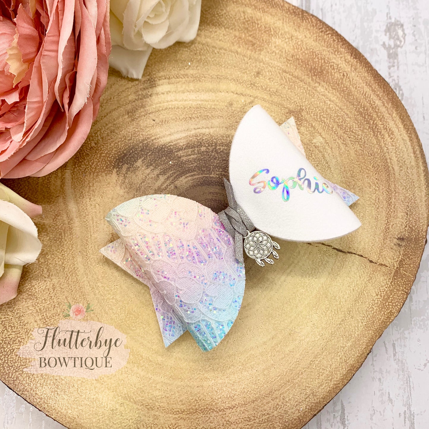 Pastel Dream Lace Hair Clips, Dream Catcher Charm bow - Flutterbye Bowtique