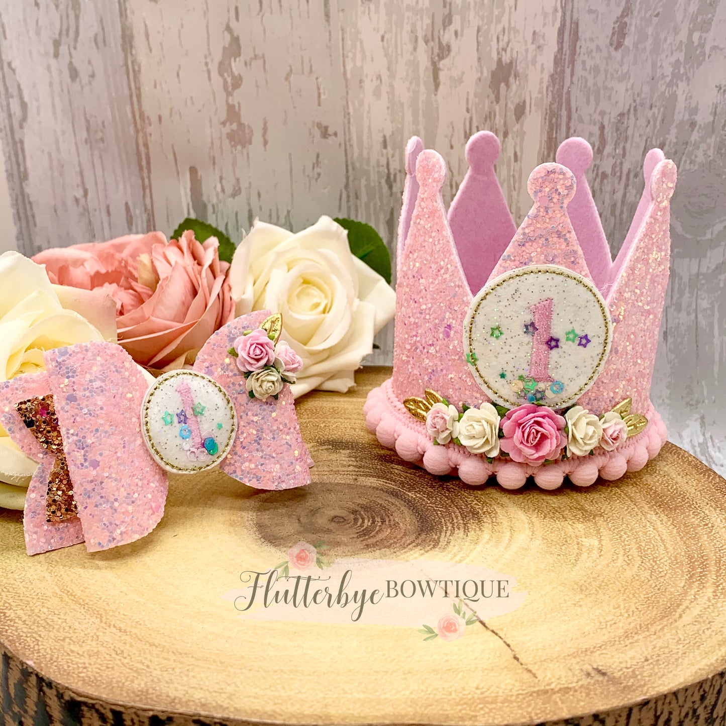 New Shaker Birthday Crown and Badge, Cake Smash Props - Flutterbye Bowtique