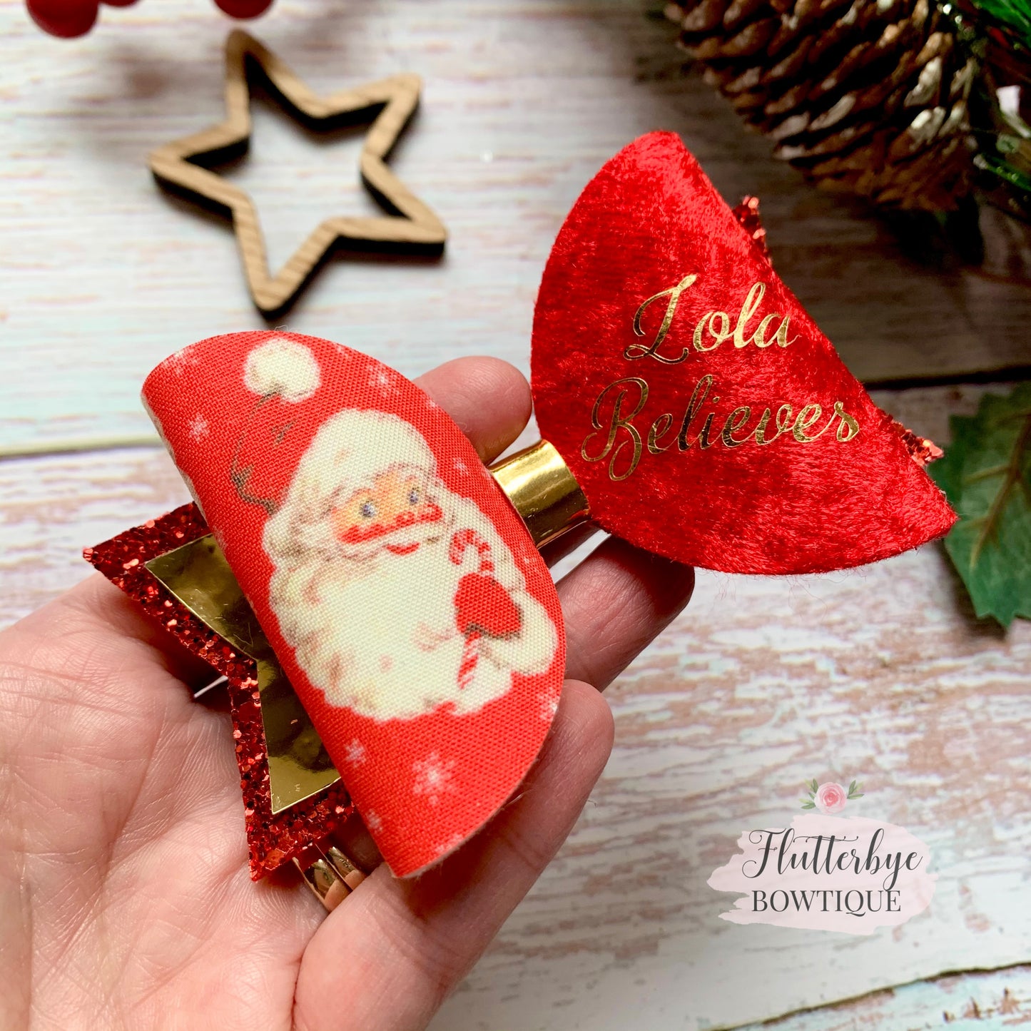 Personalised Santa Hair Bow, I believe hair Clip