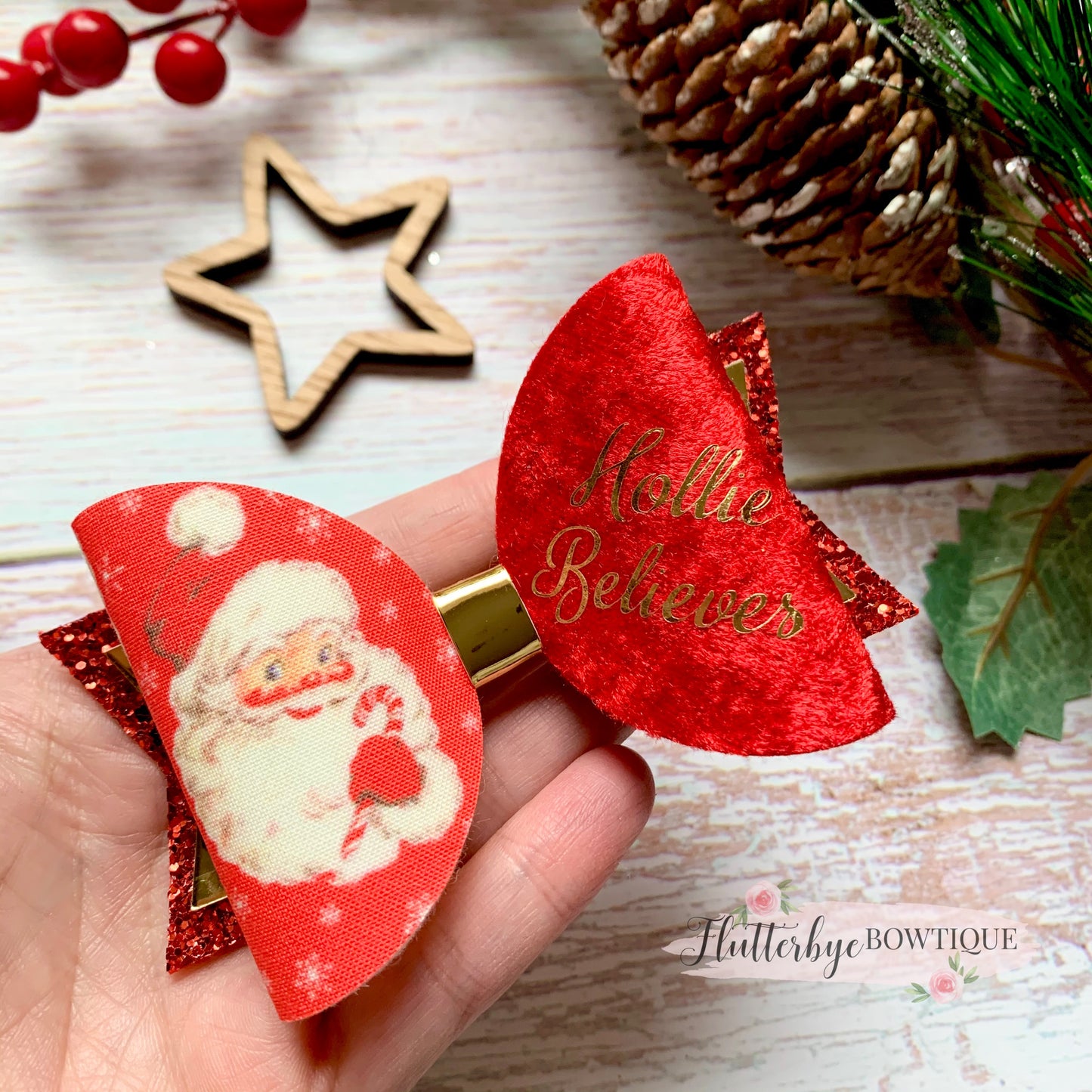 Personalised Santa Hair Bow, I believe hair Clip