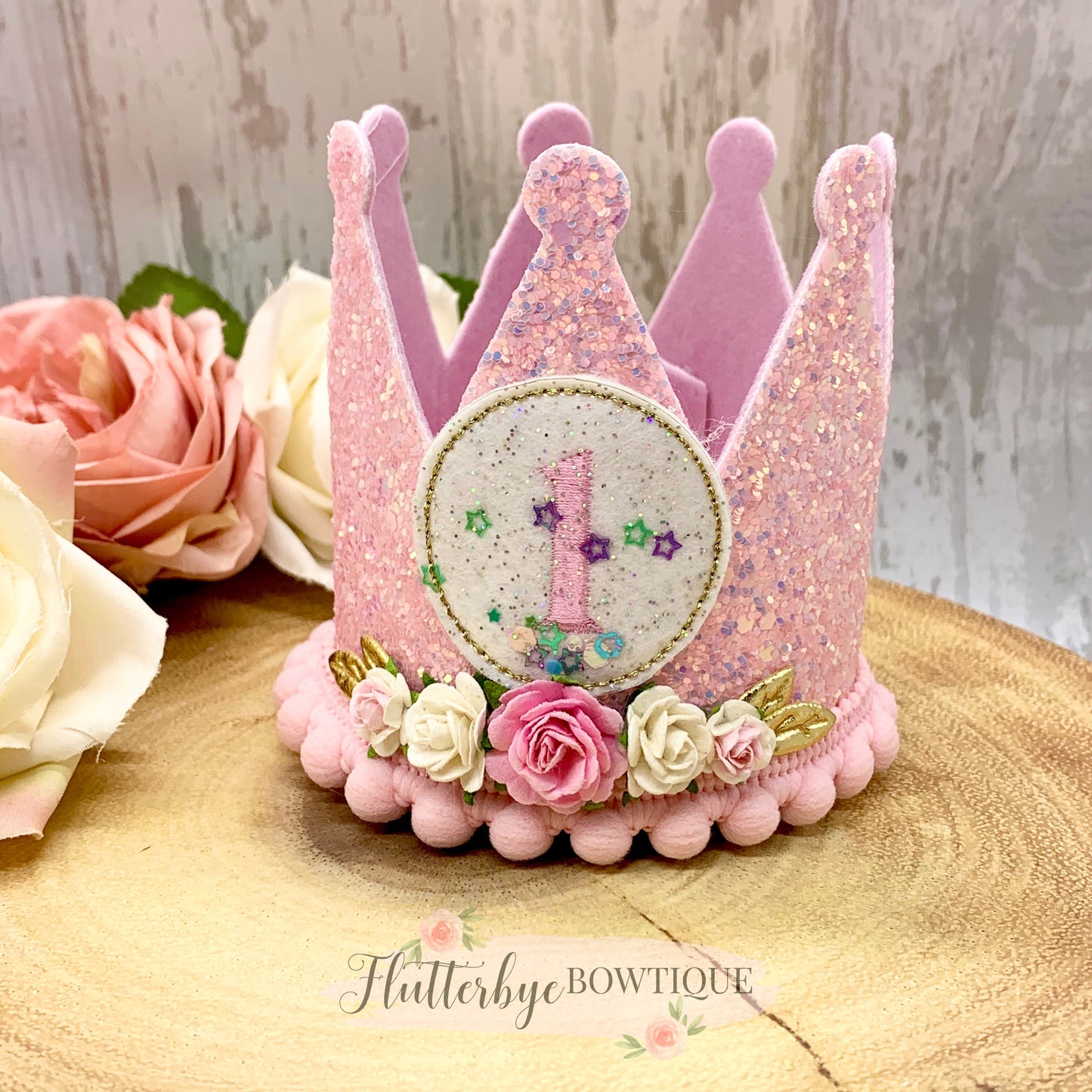 New Shaker Birthday Crown and Badge, Cake Smash Props - Flutterbye Bowtique