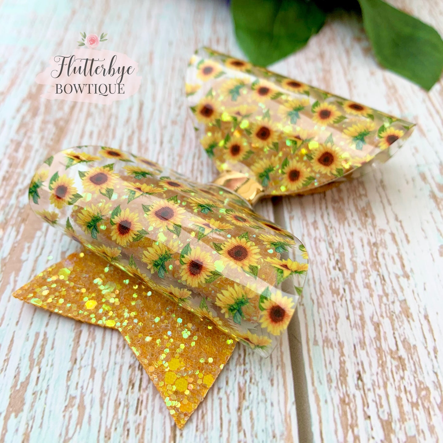 Sunflower Sparkle Glitter Hair Bow