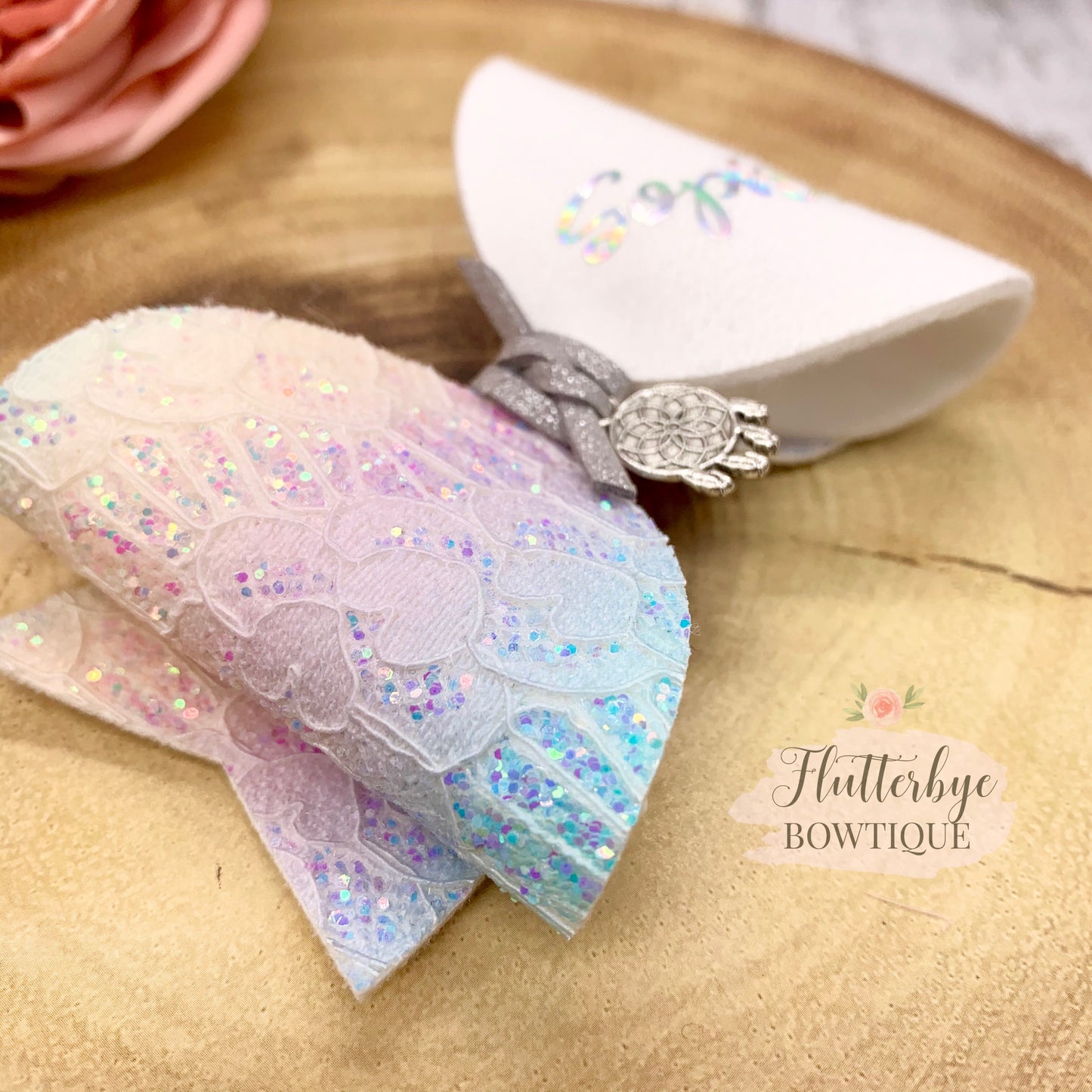 Pastel Dream Lace Hair Clips, Dream Catcher Charm bow - Flutterbye Bowtique