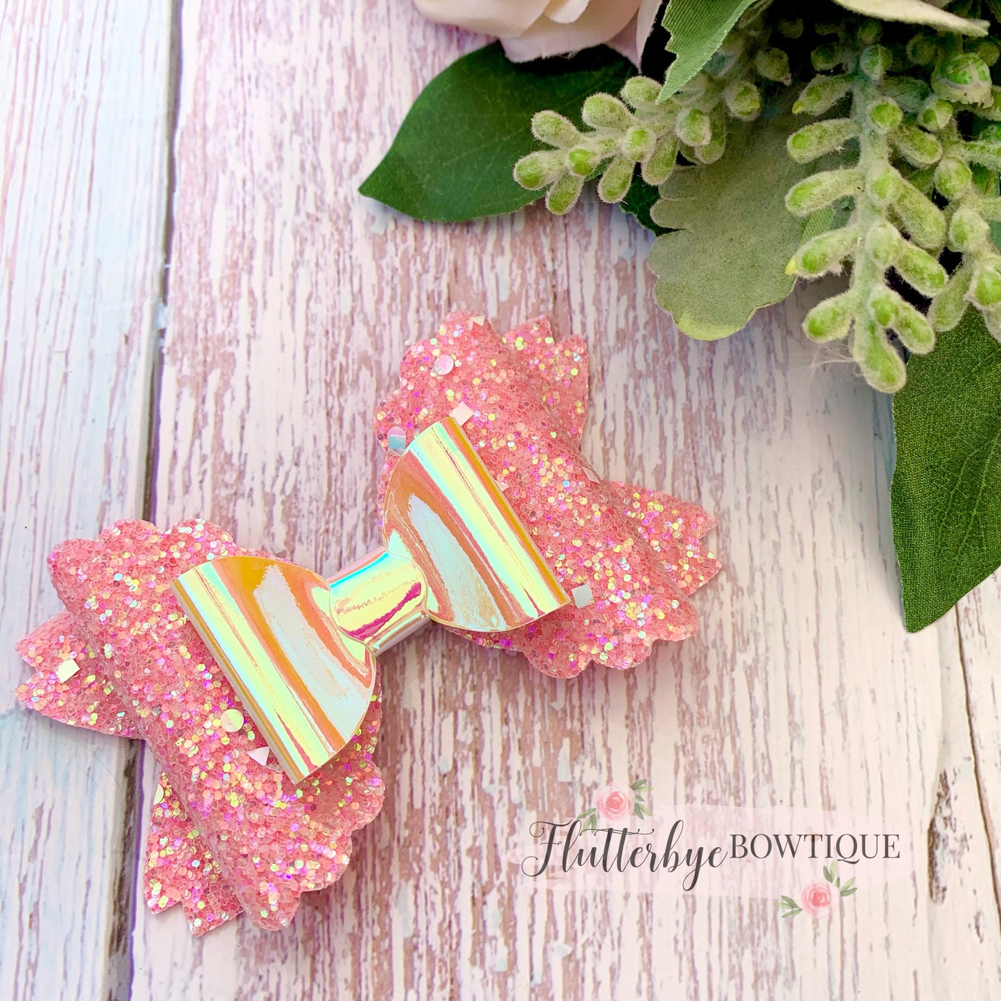 Iridescent Glitter and Mirror Scalloped Double Bow