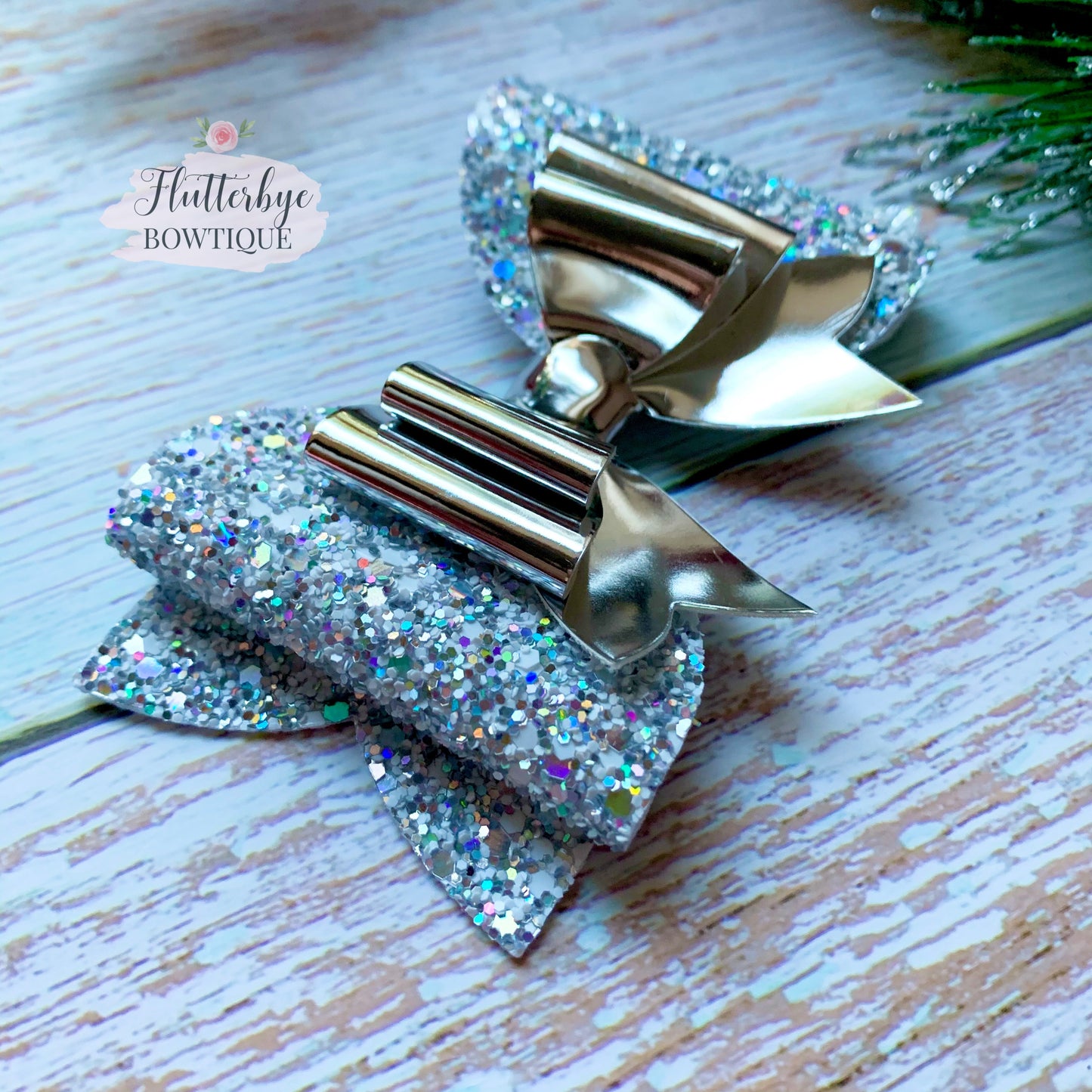 Iridescent Glitter and Mirror Double Bow