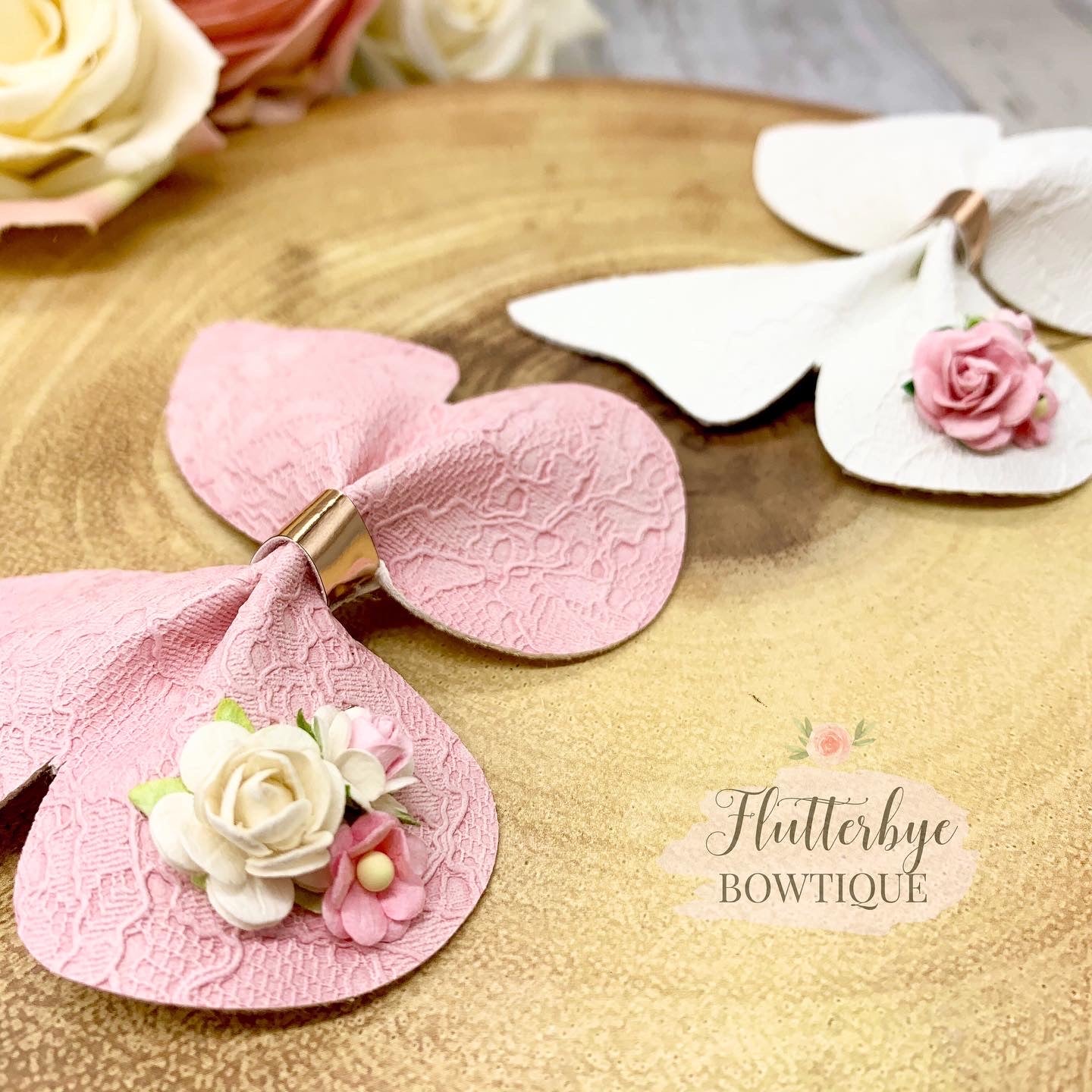 Lace Leatherette Butterfly Hair Clip, Floral Butterflies bow - Flutterbye Bowtique